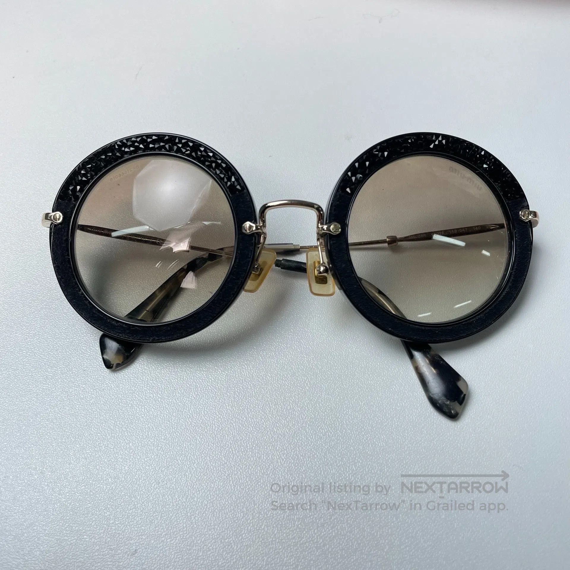Miu Miu Miu Miu Crystal-studded genuine leather vintage round sung Size ONE SIZE - 3 Thumbnail
