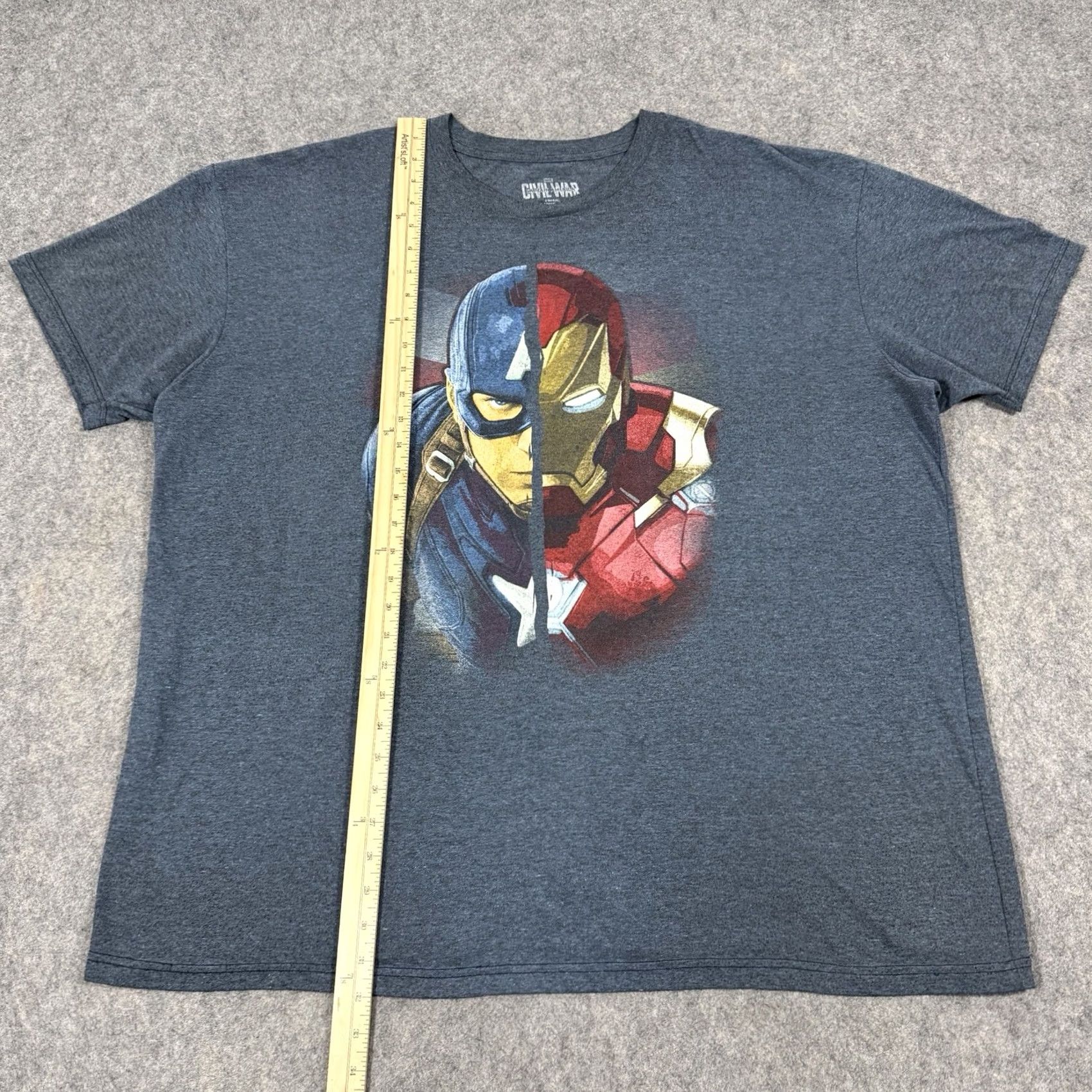 Vintage Marvel Captain America Civil War Split Face Print T-Shirt Men 3XL Gray Shirt Graphic Print 80s 90s Comics USA Size US XXL / EU 58 / 5 - 4 Thumbnail