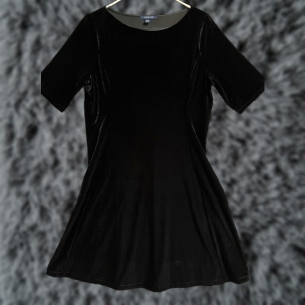 Lands' End Black Velvet Dress Large 14-16 Wah Goth Whimsigoth Witchy Vintage 90s Womens Dress Set?