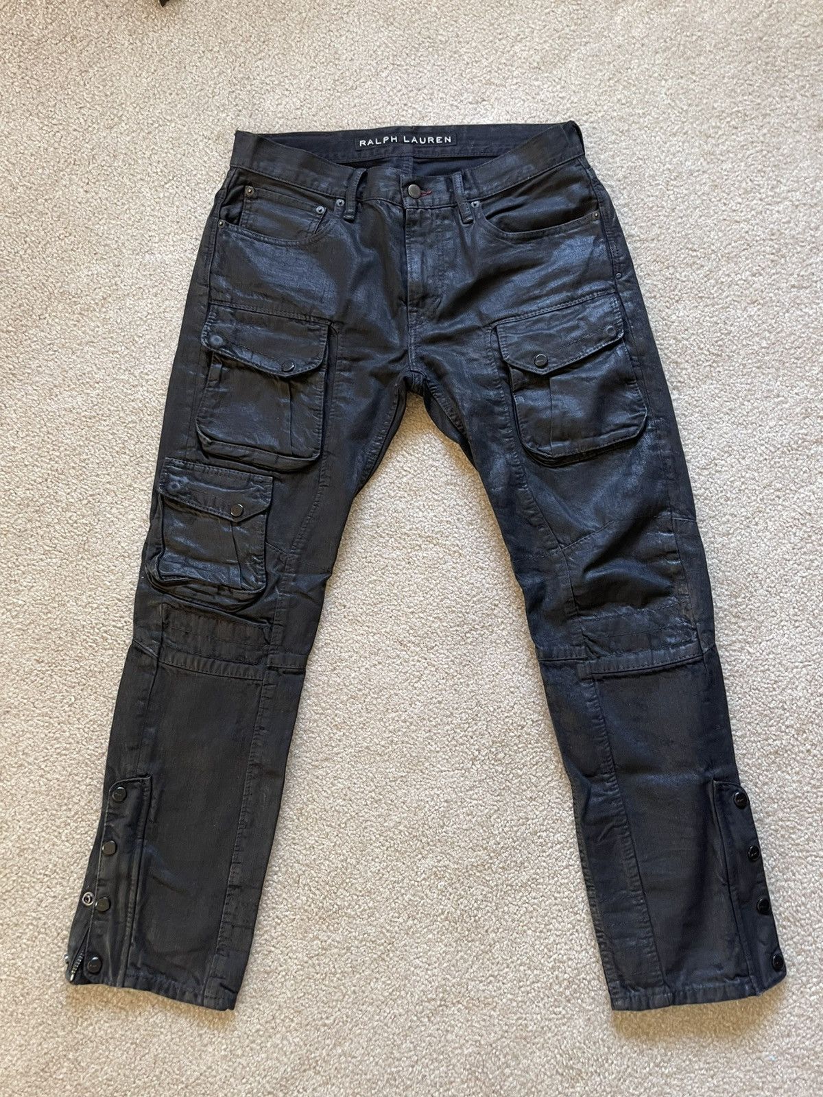 Ralph Lauren Ralph Lauren Black Waxed Cargo Pants Size 31 Size US 31 - 1 Thumbnail