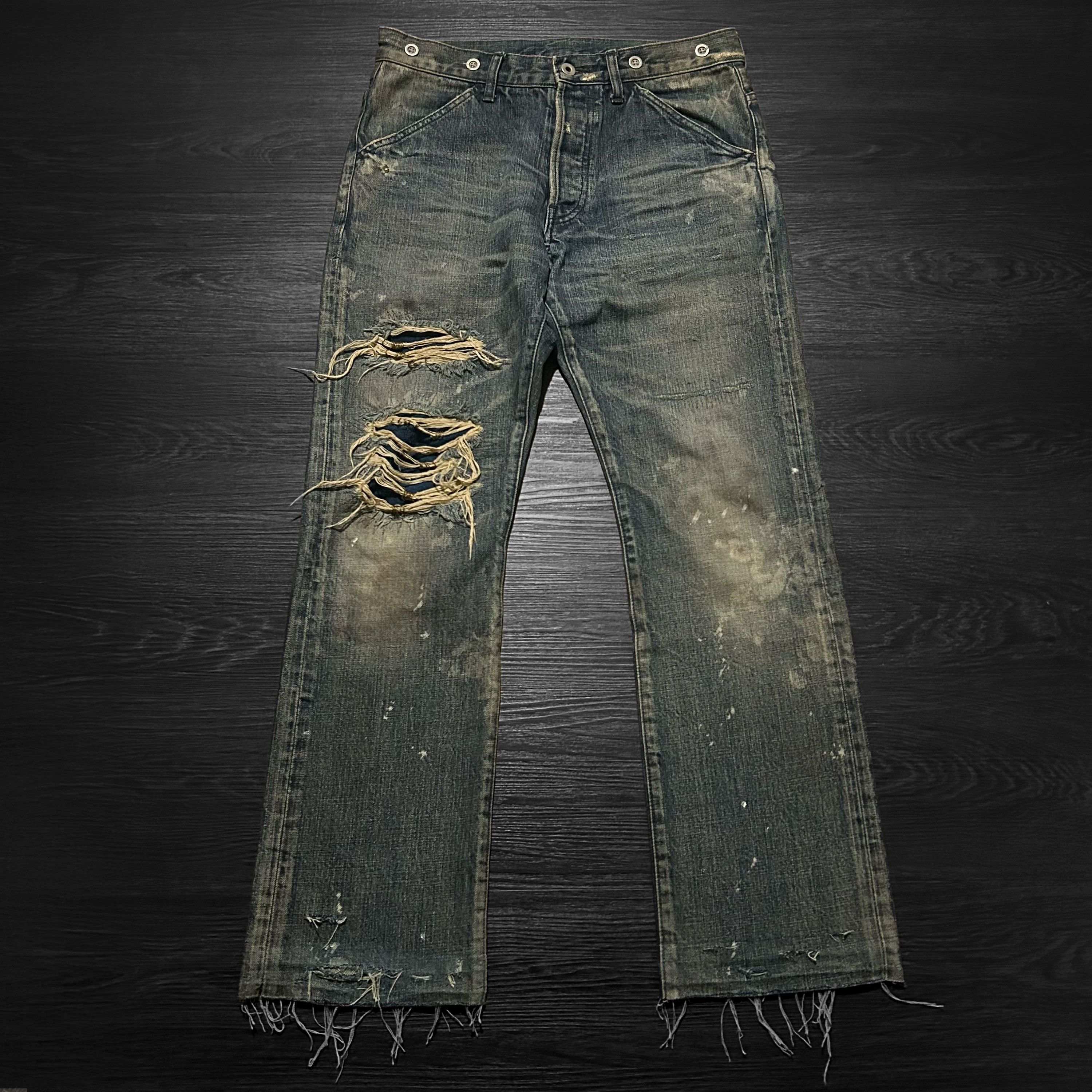 Isamu Katayama Backlash Pierced & Distressed Mud Wash Jeans