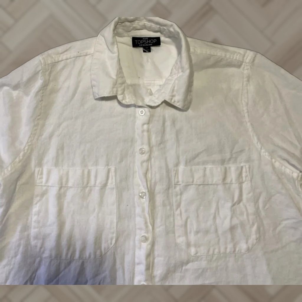 Topshop Topshop Shirt Dress Womens Size 6 Long Sleeve White Linen Cotton Button Collared Casual Short Dress 28-23 Size M / US 6-8 / IT 42-44 - 1 Thumbnail