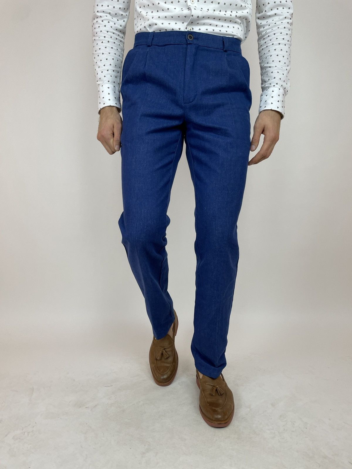 Japanese Brand MONCHAUX vintage Pleated Denim Trousers Slim fit Mens Size US 31 - 4 Thumbnail