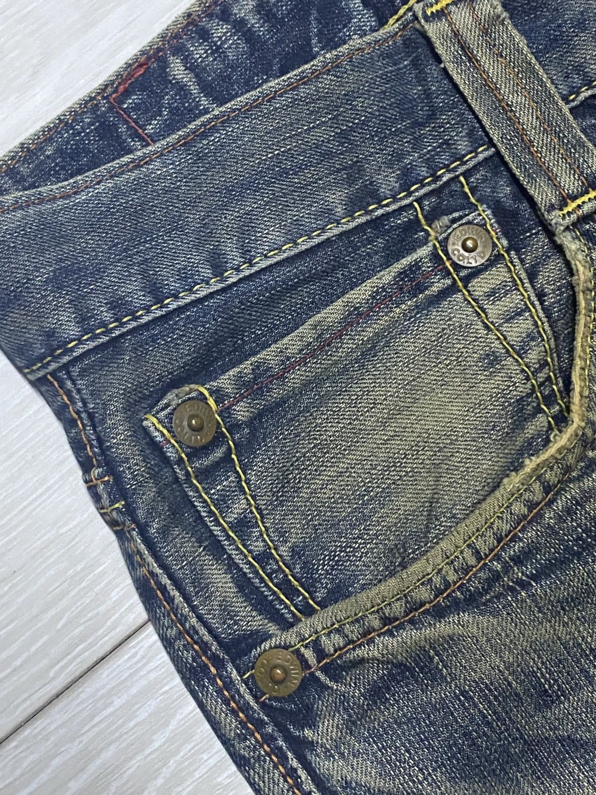 Junya Watanabe Vintage Edwin 503 Blue Trip Thunder Mud Wash Baggy Jeans Size US 36 / EU 52 - 13 Thumbnail