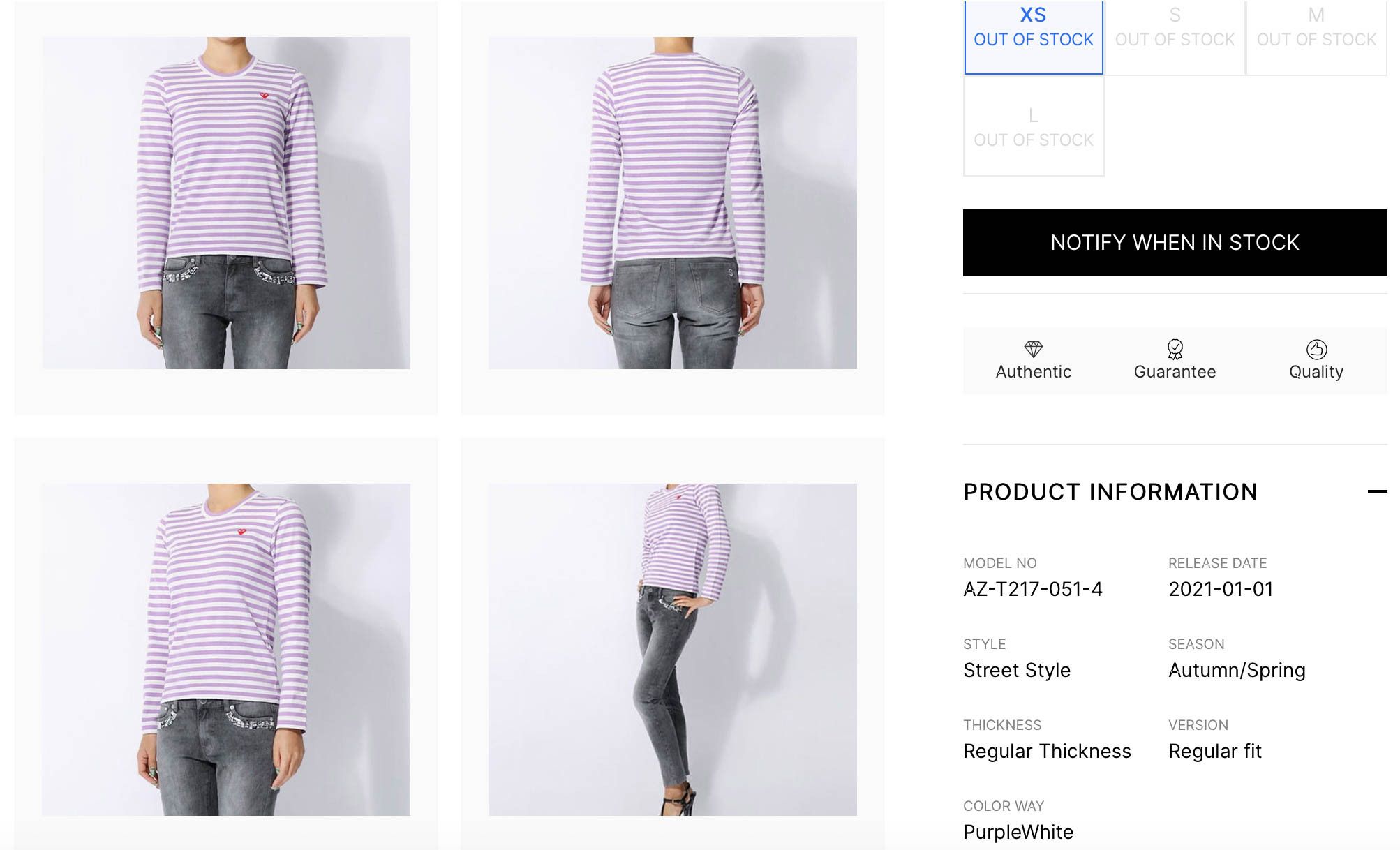 Comme des Garcons Comme des Garçons Purple White Striped Long Sleeve T-shirt Size S / US 4 / IT 40 - 3 Thumbnail