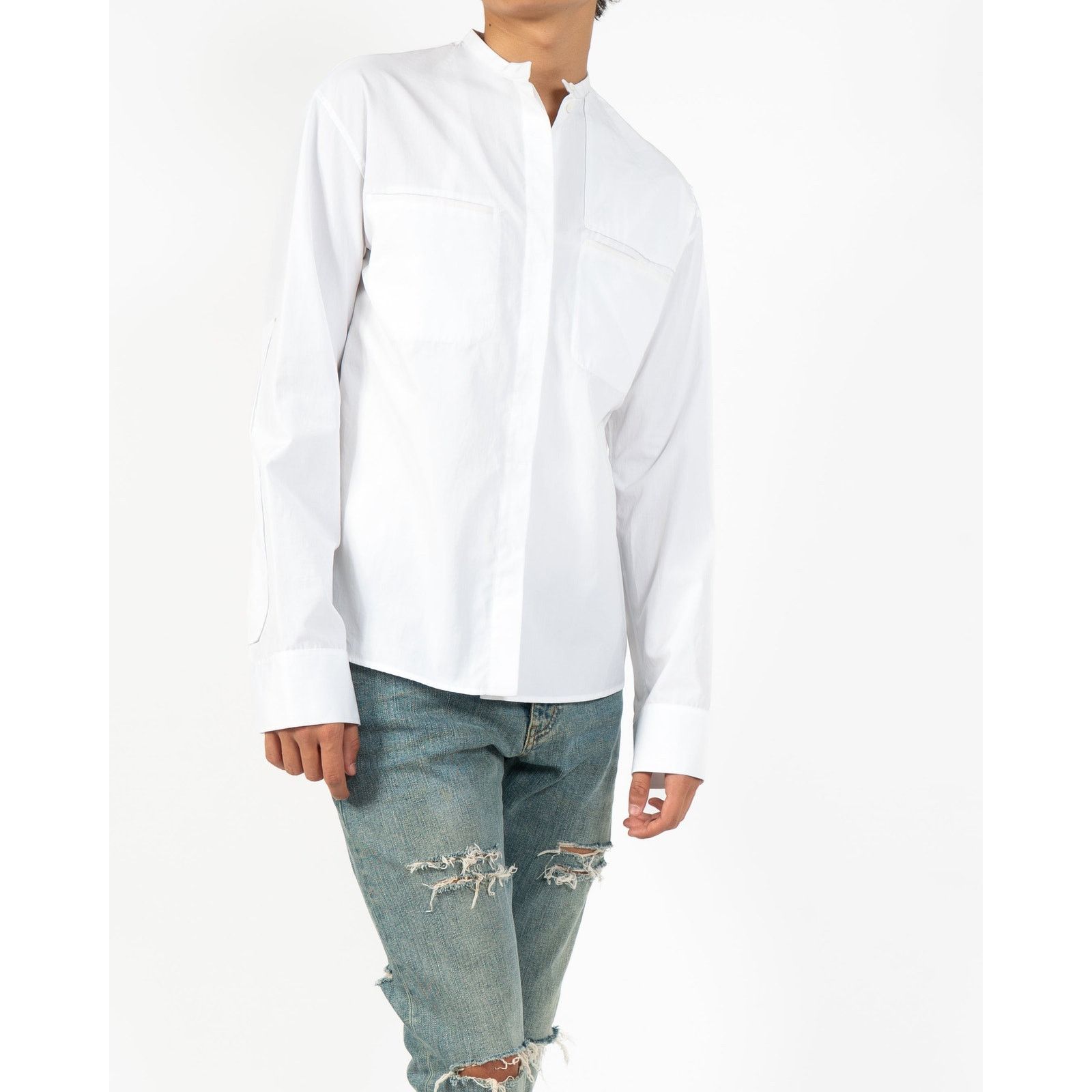 Haider Ackermann FW18 Mandarin Military Shirt in White Cotton Size US S / EU 44-46 / 1 - 6 Thumbnail