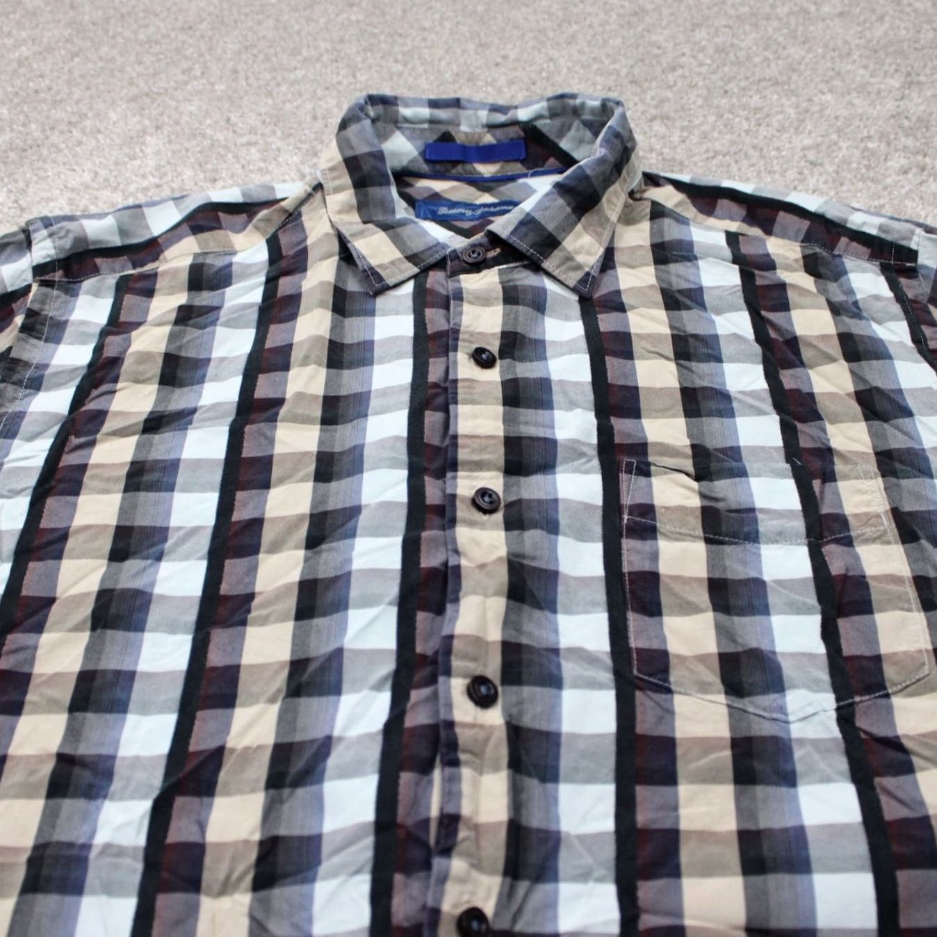 Tommy Bahama Tommy Bahama Silk Shirt Button-Up Plaid Long Sleeve Blue Black Tan Mens Large Size US L / EU 52-54 / 3 - 4 Thumbnail
