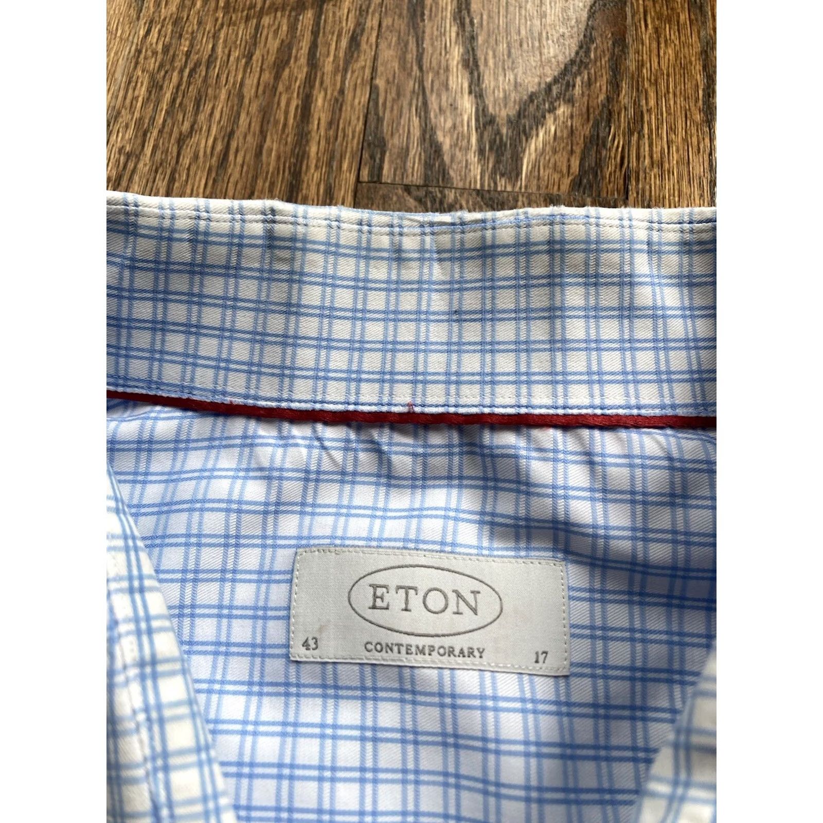Eton Eton Dress Shirt Mens Contemporary Size 17 Blue White Check Long Sleeve Size 46R - 5 Thumbnail