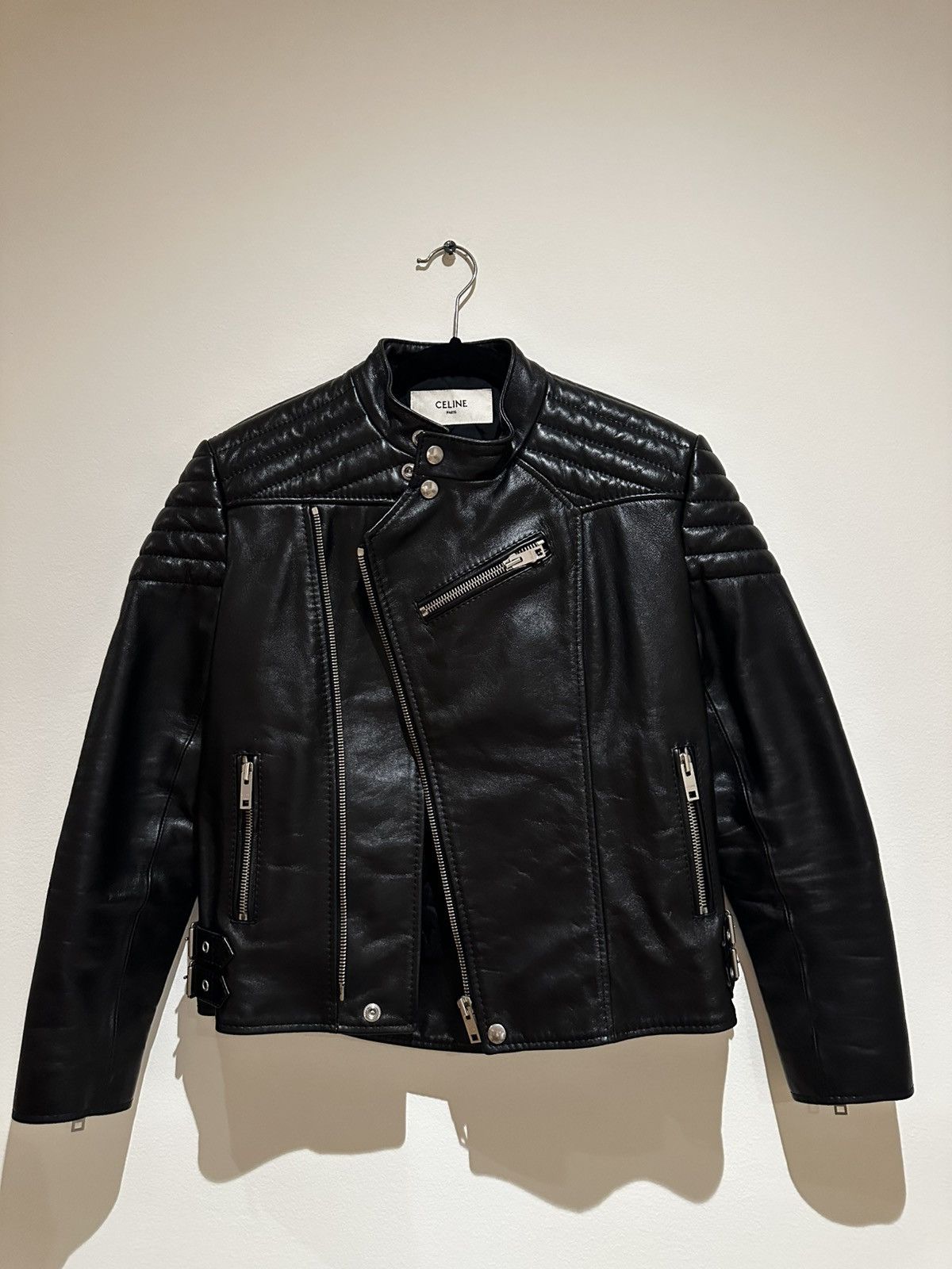 Celine AW19 Biker Jacket Black Leather Padded Size XS / US 0-2 / IT 36-38 - 9 Thumbnail