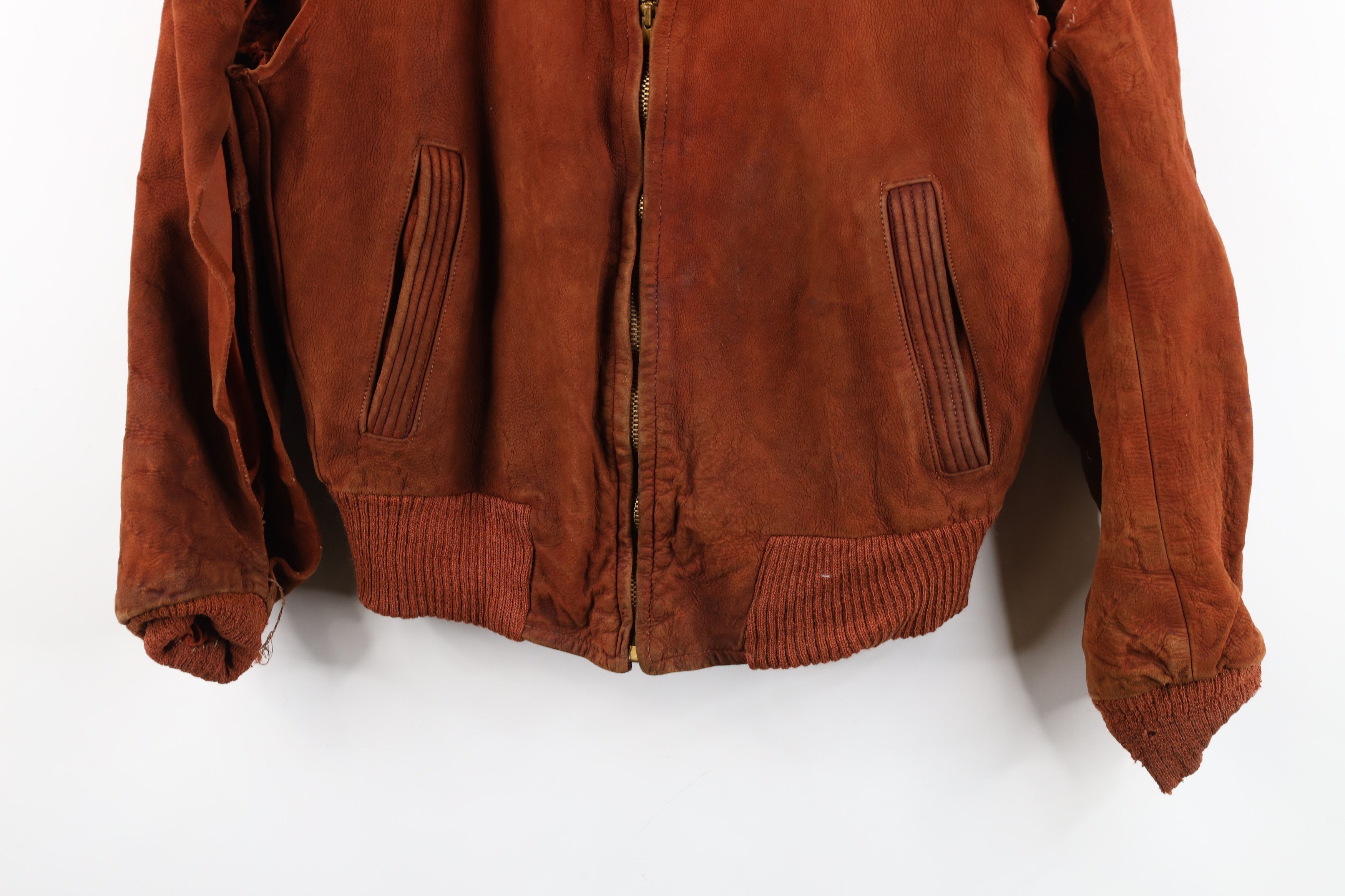 Vintage AS IS Vintage 50s Leather Bomber Jacket Burnt Orange USA Size US XXL / EU 58 / 5 - 3 Thumbnail