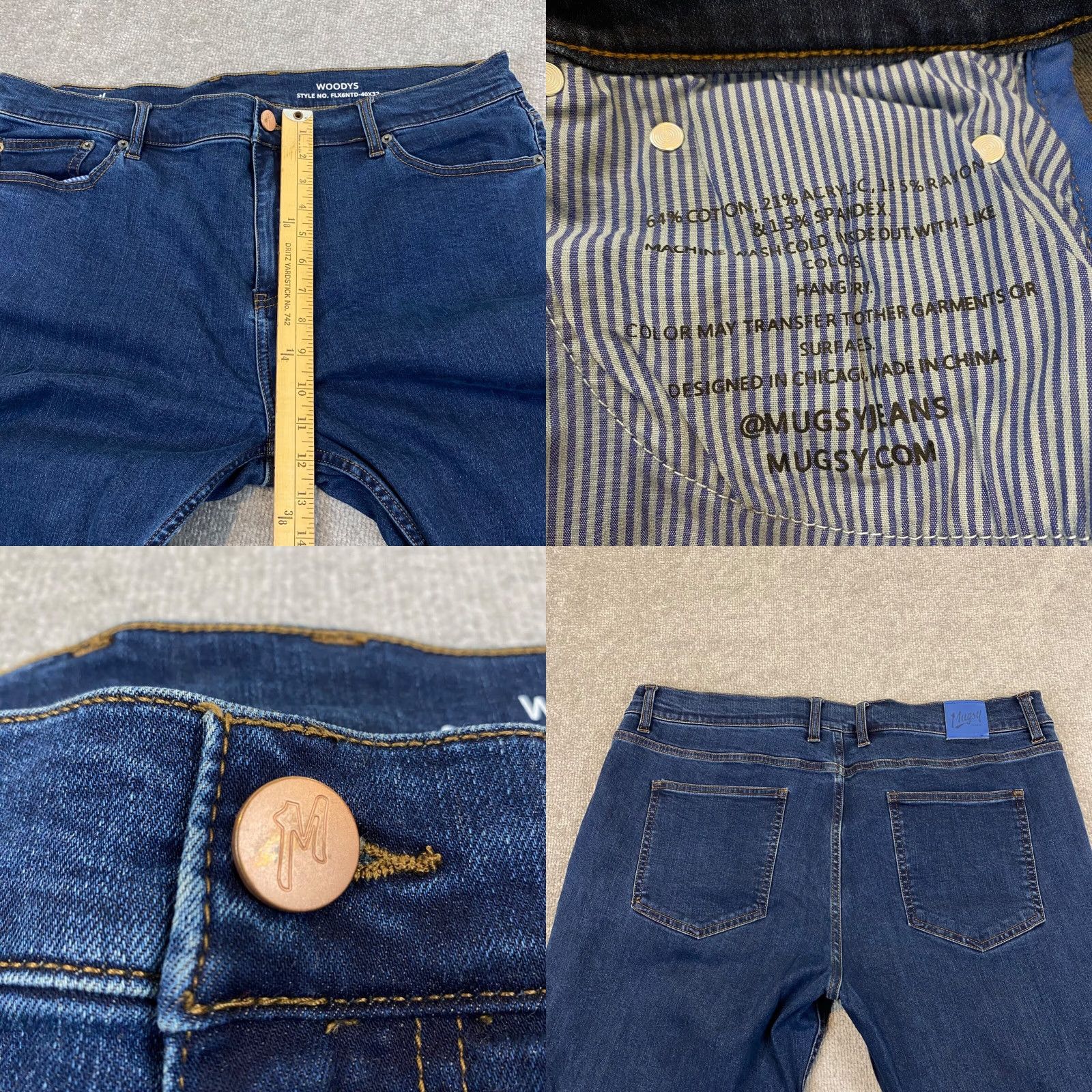 Denime Mugsy Woodys Jeans Mens 40x32 Straight Denim Medium Wash Blue Stretch Regular 5-Pocket Classic Outdoor Mens Jeans Size US 30 / EU 46 - 8 Thumbnail