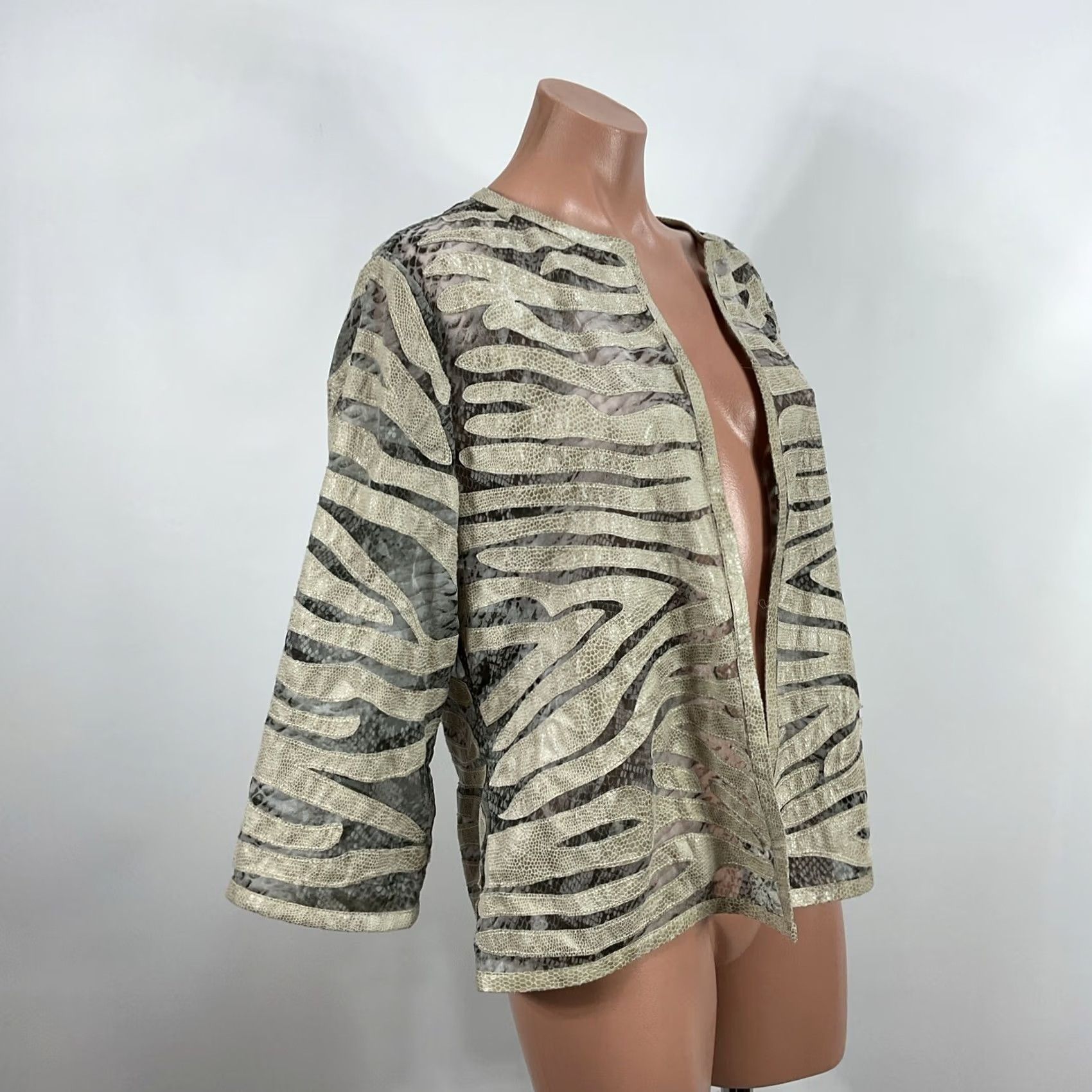 Vintage Chicos Travelers Collection snakeskin burnout jacket crop blazer kimono sz 1 Size M / US 6-8 / IT 42-44 - 4 Thumbnail