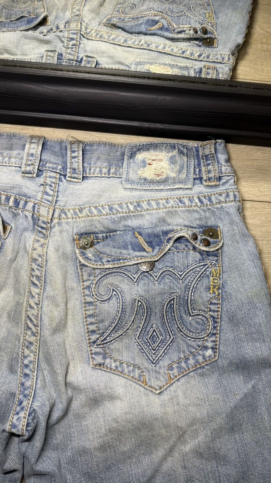 True Religion Y2K 2000s Chopped Mek Denim Embroidered Distressed Logo Jort Size US 34 / EU 50 - 3 Thumbnail