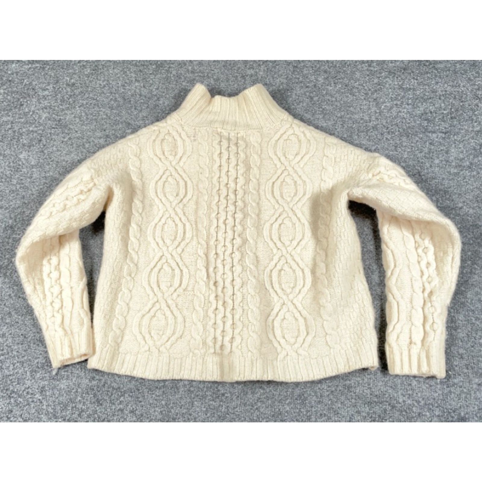 Vintage Aran Crafts Cable Knit High Neck Zip Sweater Women's Small Ivory Wool w/ flaw Size S / US 4 / IT 40 - 2 Thumbnail