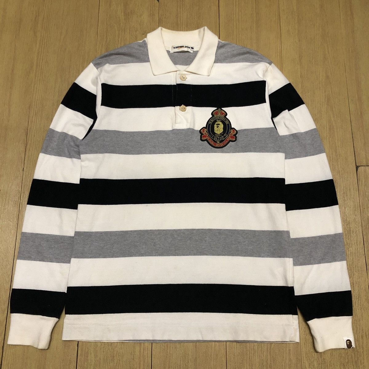 Bape A Bathing Ape Bape Crest Striped Polo Rugby Longsleeve Size US M / EU 48-50 / 2 - 1 Thumbnail