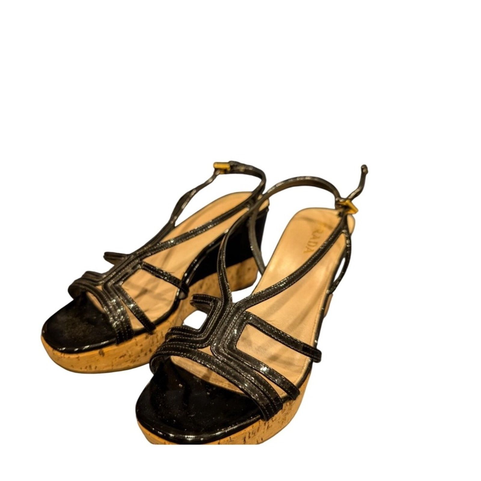Prada Prada black patent leather cork wedge sandals, made in Italy Size US 8 / IT 38 - 1 Thumbnail