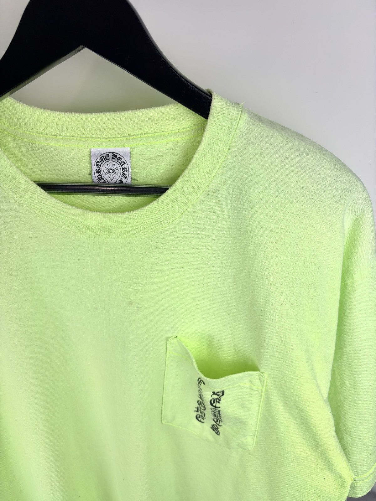Chrome Hearts Chrome Hearts Vintage Neon Green Scroll Logo Pocket Tshirt Size US L / EU 52-54 / 3 - 5 Thumbnail