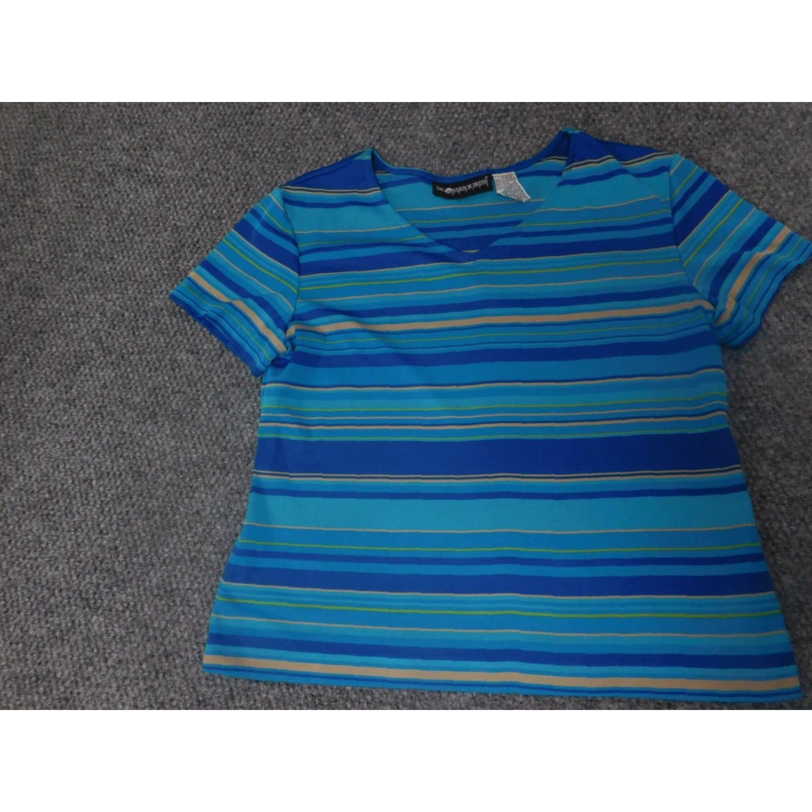 Vintage Sag Harbor Blouse Shirt Womens 12P Petites Striped Blue Crew Neck Cap Sleeve Ruffle Short Sleeve Casual Vintage: No Size XL / US 12-14 / IT 48-50 - 2 Thumbnail