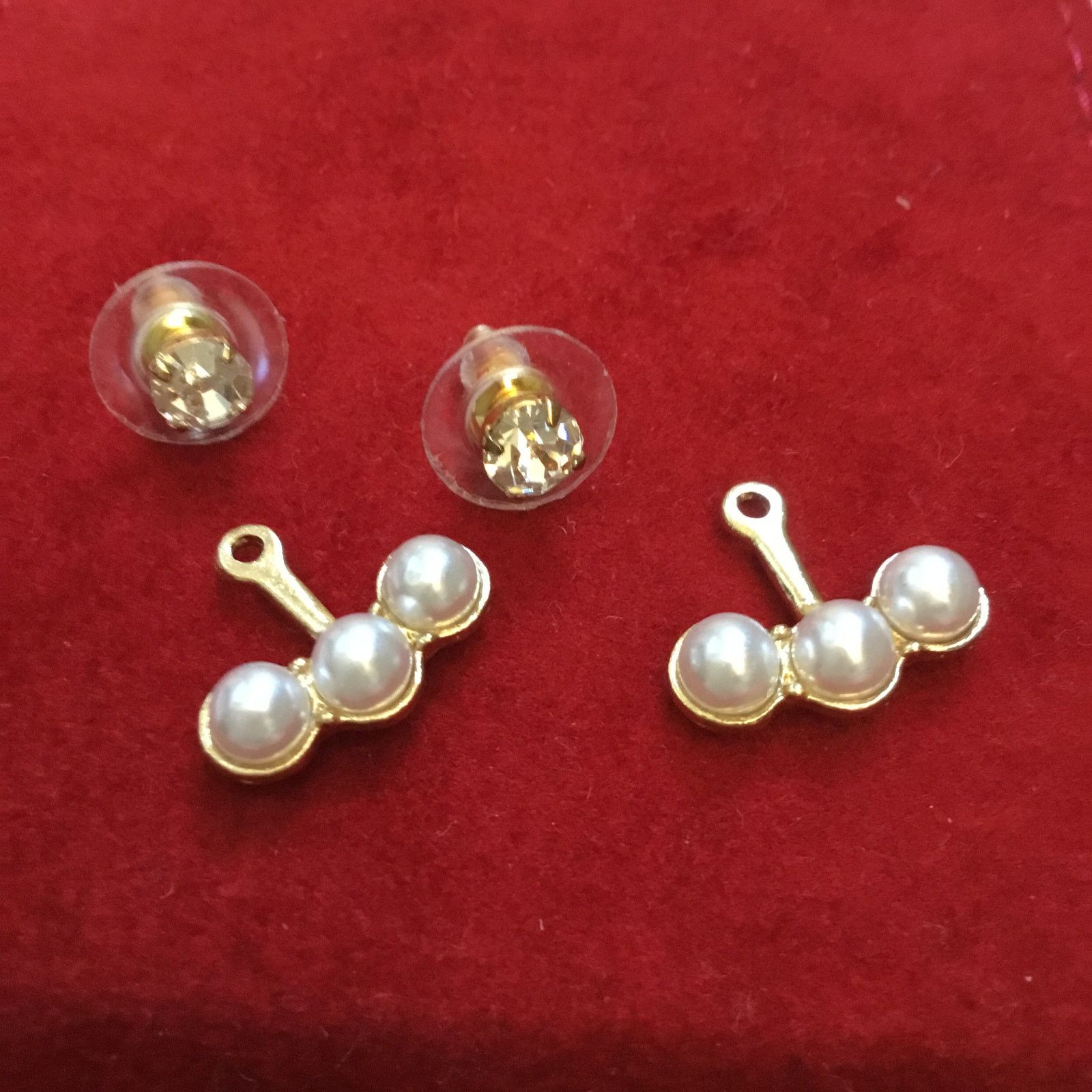 Other Front Back Gold Tripple Pearl Faux Diamond Stud Earrings Size ONE SIZE - 5 Thumbnail