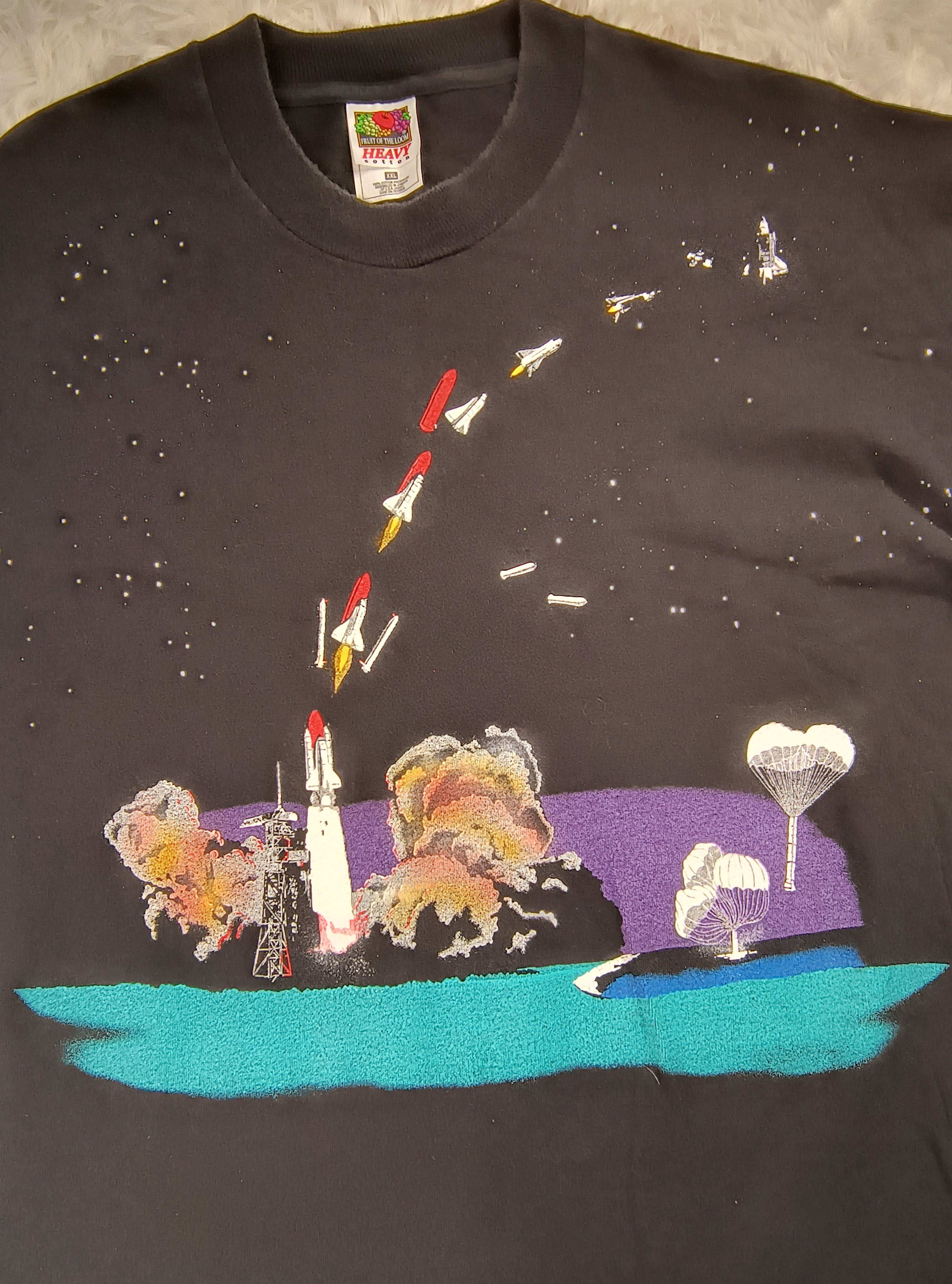 Fruit Of The Loom Vintage spaceship travel print 90s tee Size US XXL / EU 58 / 5 - 1 Thumbnail