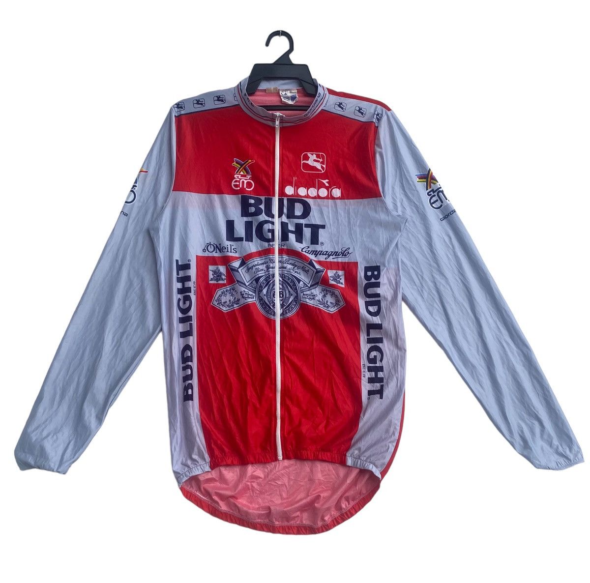 Image of Cycle x Vintage Giordana Bud Light Eddy Merck Diadora Cycling Wind Jacket in Red, Men's (Size XL)