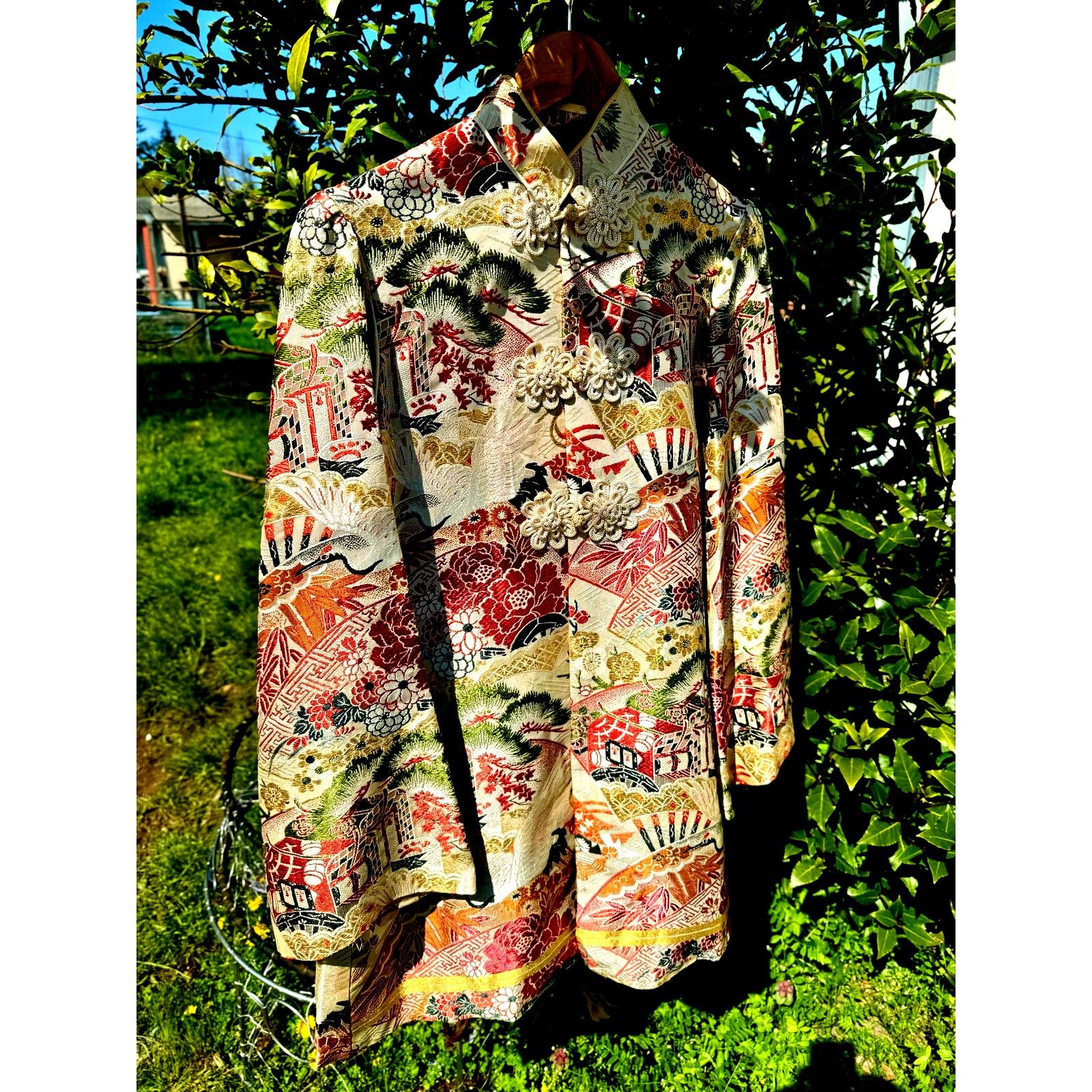 Vintage Vintage 60s Mid-Century Brocade Jacket Pagoda & Crane Motifs Size M / US 6-8 / IT 42-44 - 4 Thumbnail