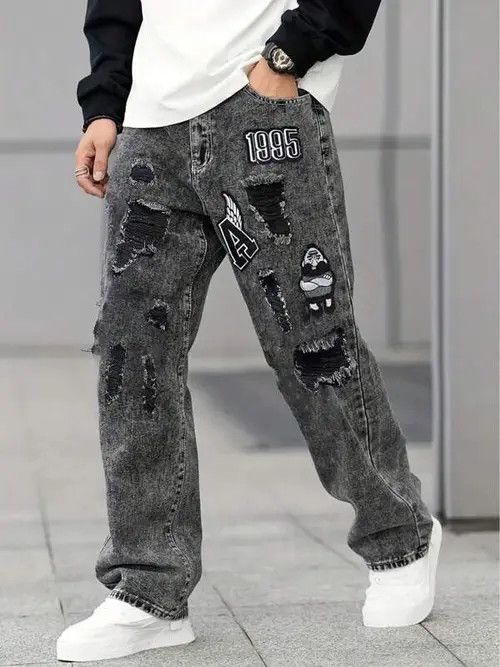 Jean Distressed EDGE jeans ripped Y2K pants Size US 34 / EU 50 - 1 Thumbnail