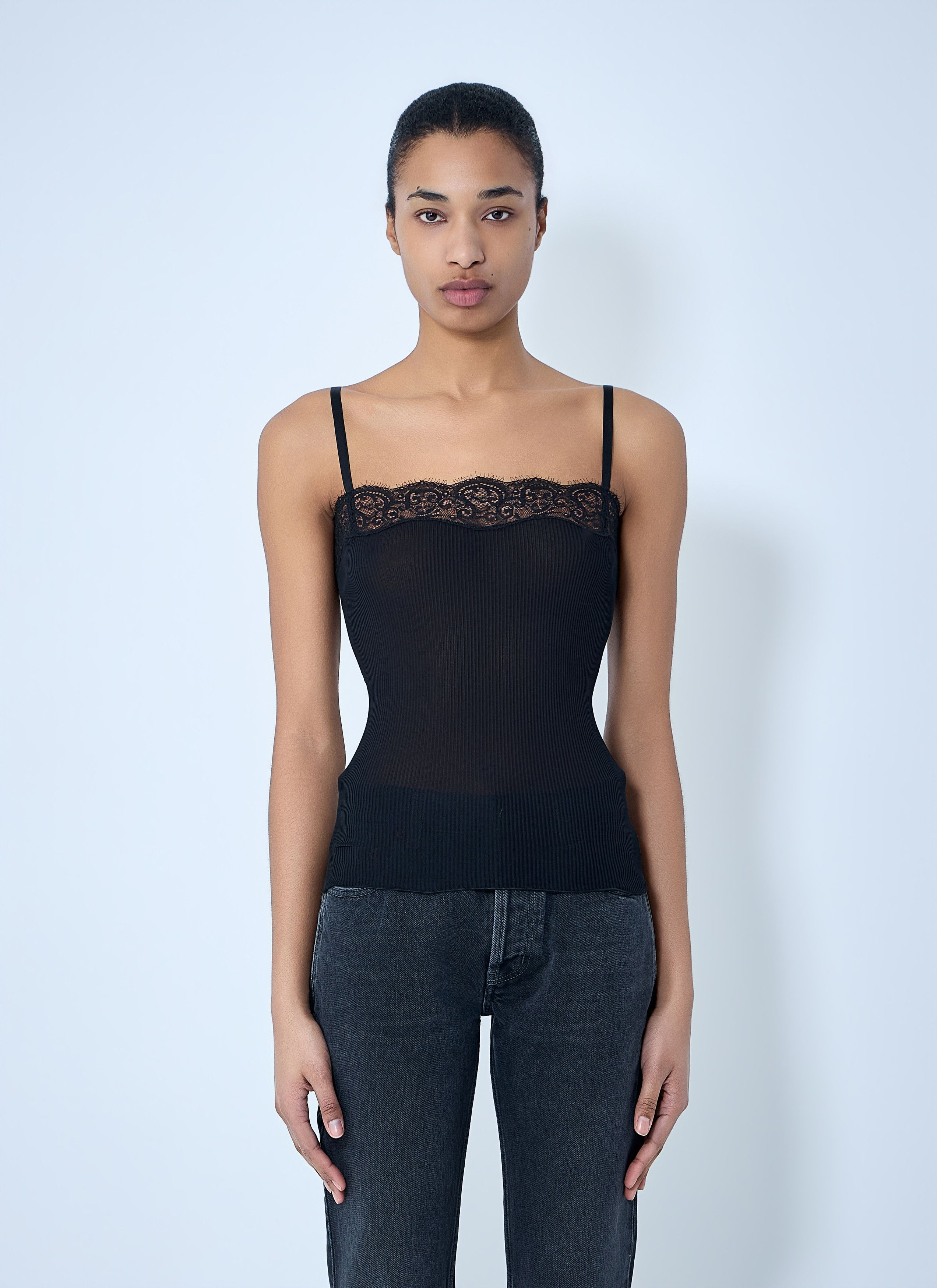 Saint Laurent Paris Lace-Trimmed Silk Tank Top Size M / US 6-8 / IT 42-44 - 1 Thumbnail