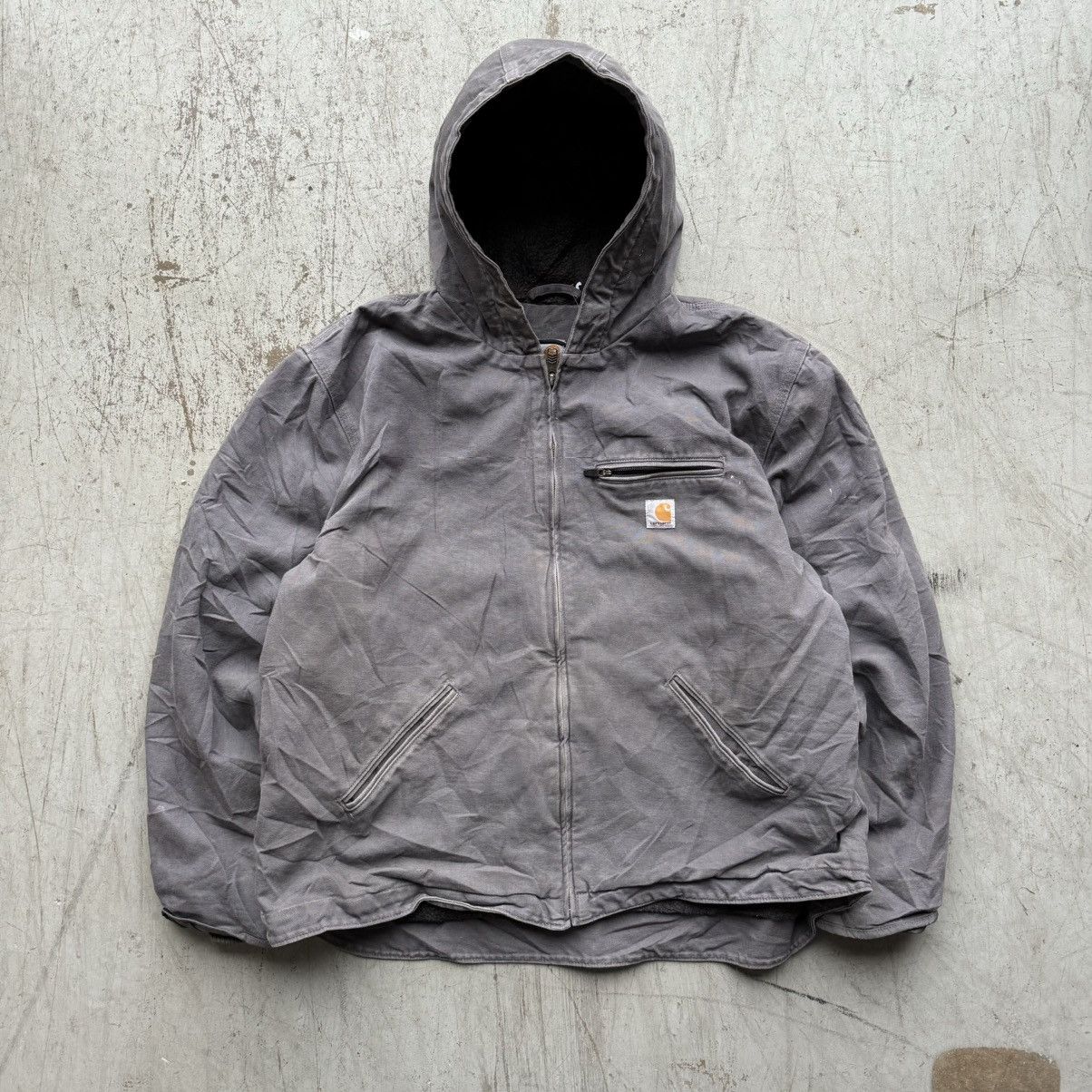 Vintage 90s Carhartt Gray Hooded Faded Detroit Jacket Sz XXL