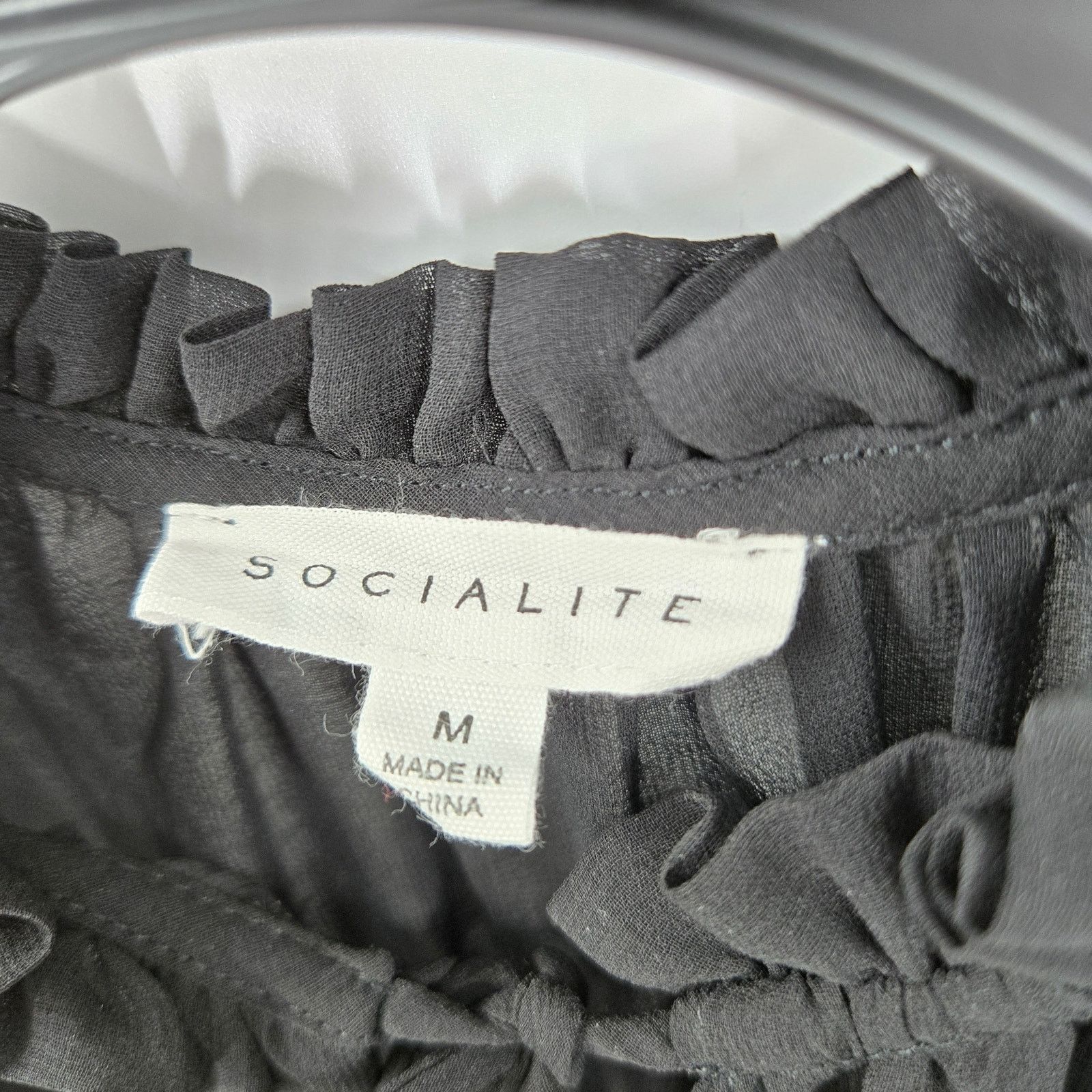 Other Socialite Black Sheer Smocked Waist Front Tie Mini Dress Size M / US 6-8 / IT 42-44 - 3 Thumbnail