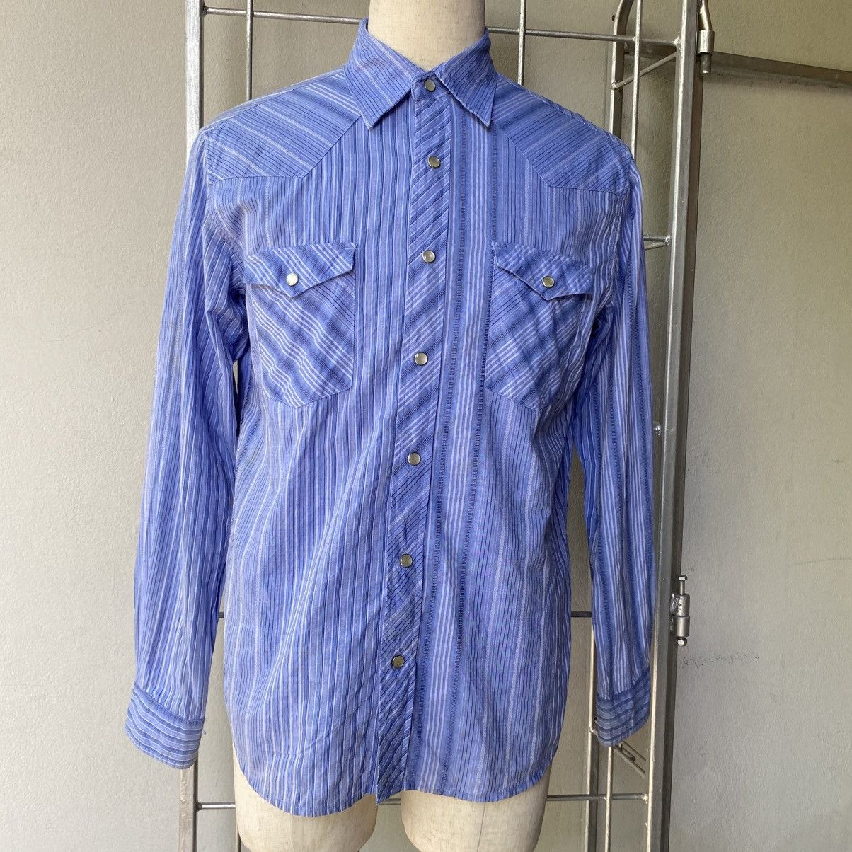Vintage SHINS AMERICAN Blue Striped Western Shirt Size US L / EU 52-54 / 3 - 18 Thumbnail