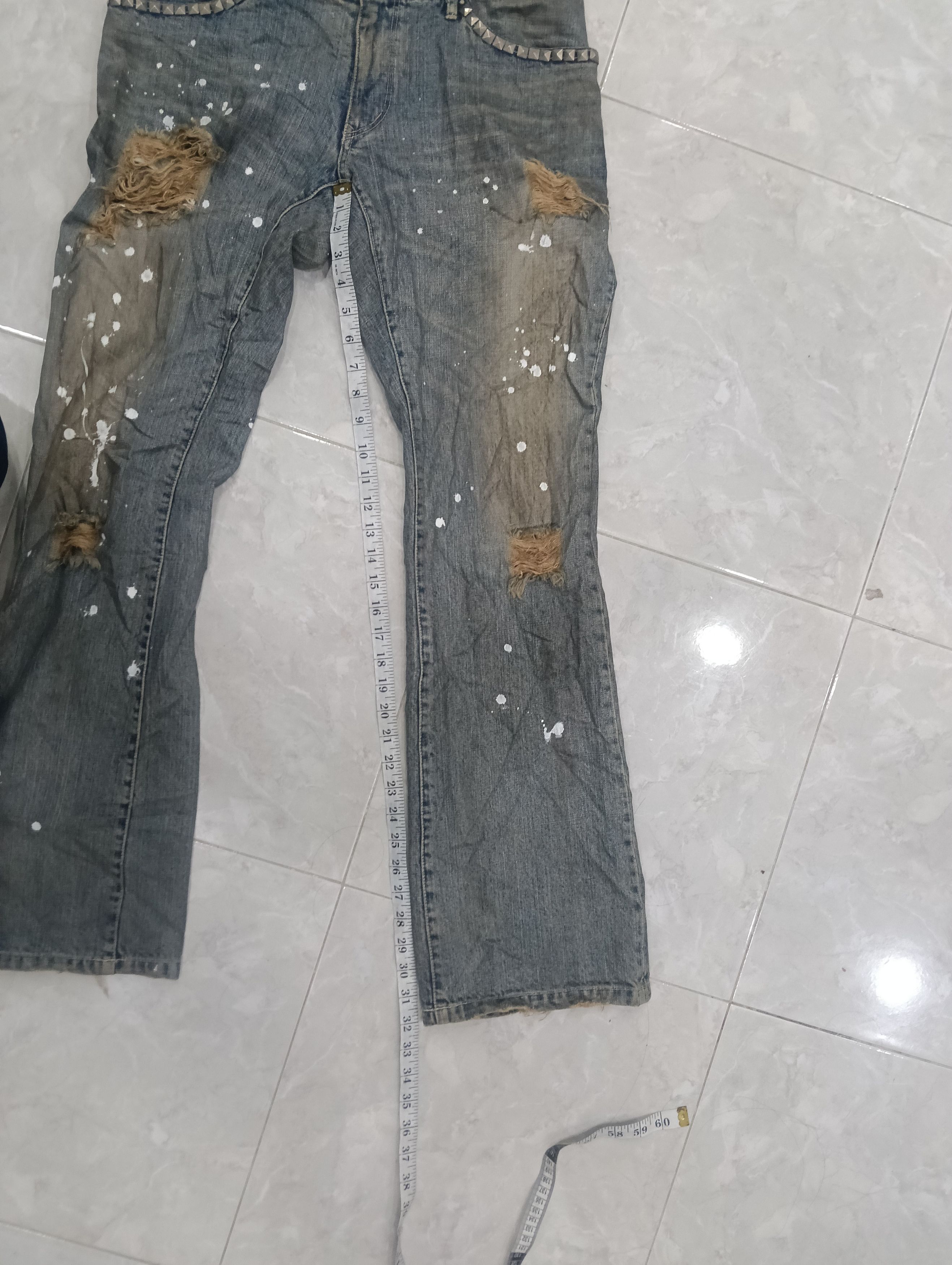 Issey Miyake Tete Homme Thrashed Sick Denim Studded Bootcut Size 33" - 22 Thumbnail