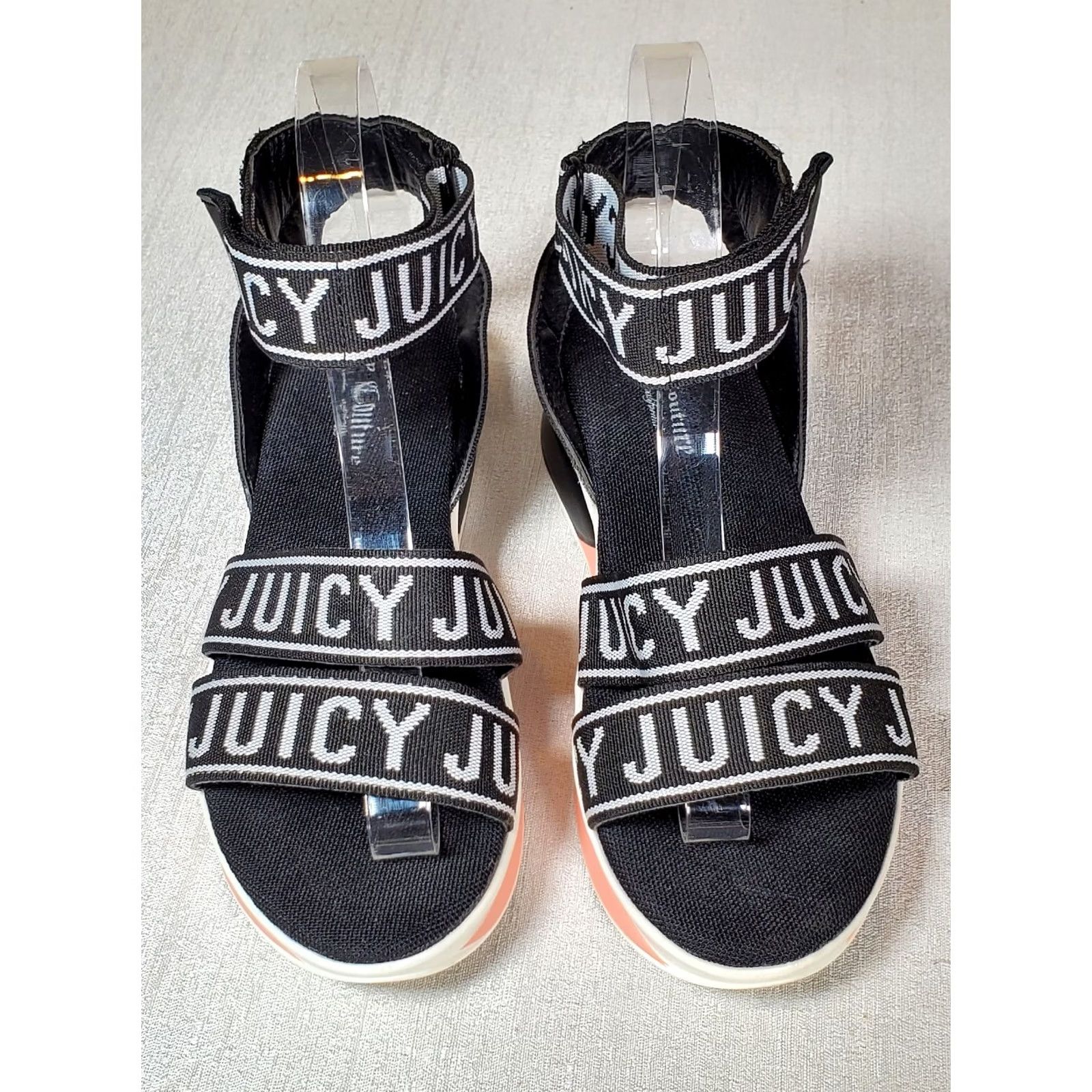 Juicy Couture Juicy Couture Impulse Wedge Sandals Strappy Ankle Black White Logo Women's US 7 Size US 7 / IT 37 - 3 Thumbnail