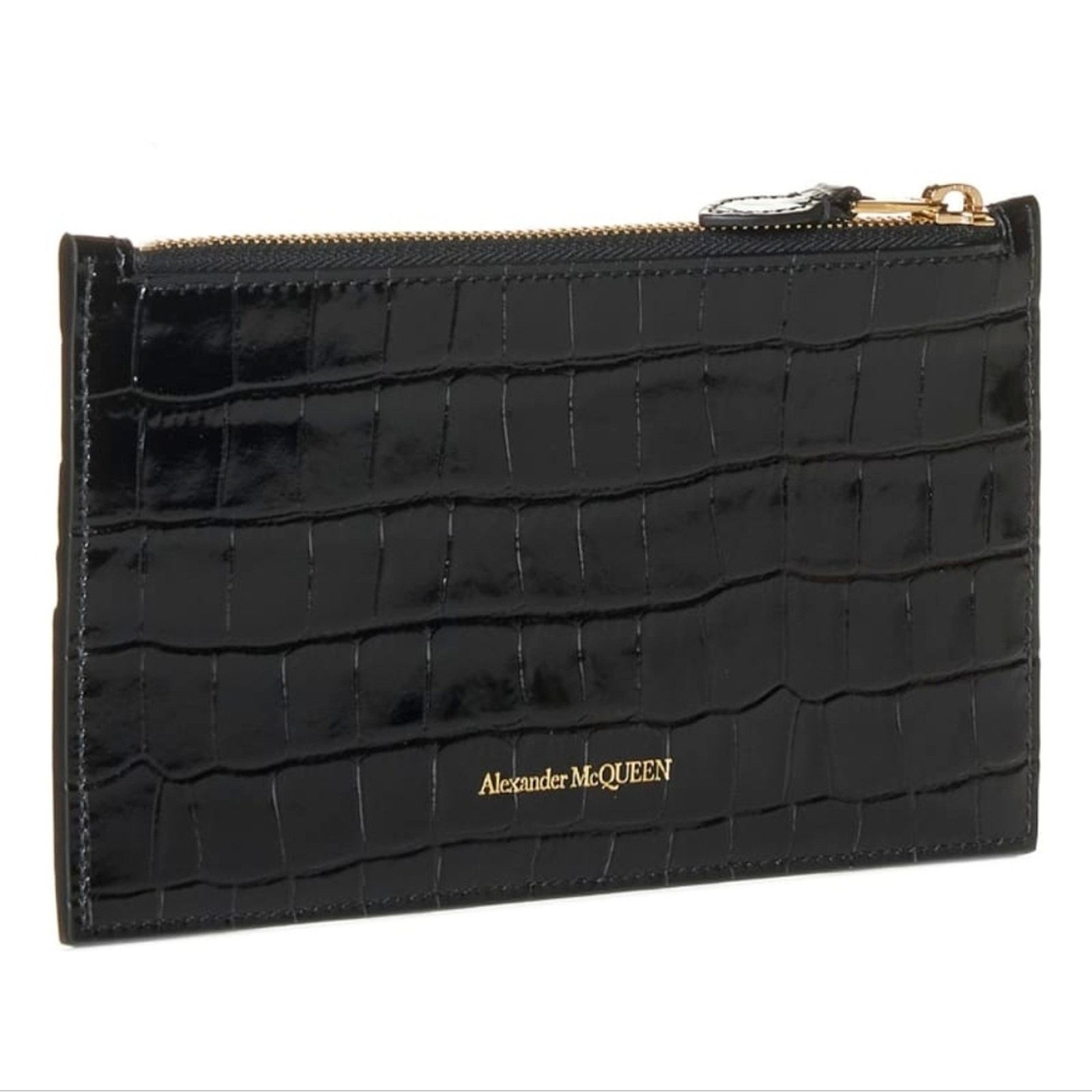 Alexander McQueen Alexander McQueen Flat Card Wallet Zip Black Croc Skull Size ONE SIZE - 2 Thumbnail