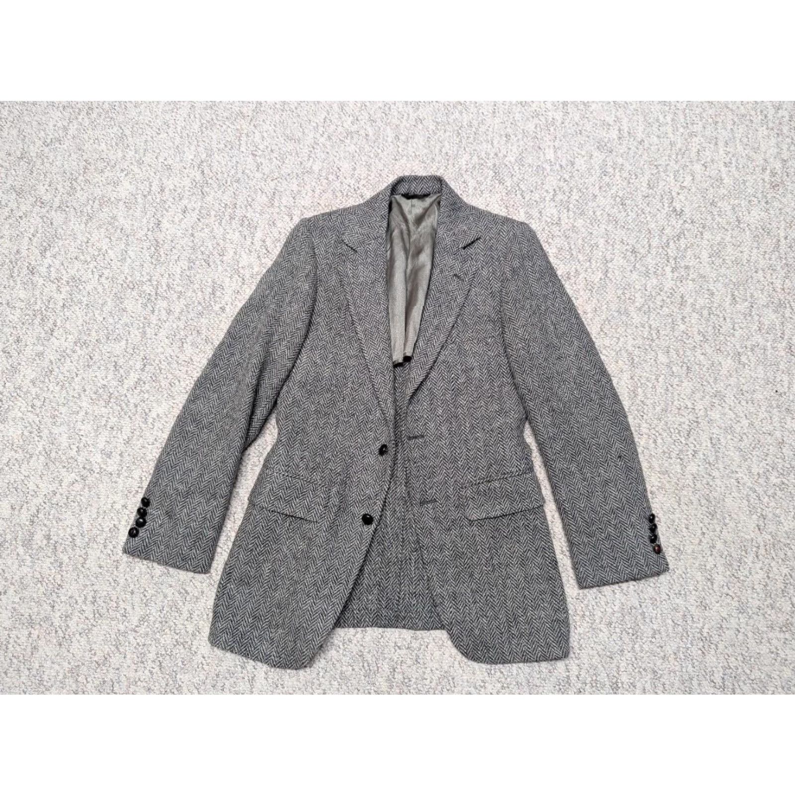 Vintage VINTAGE USA Made TWEED Donegal Wool Gray Herringbone Blazer Jacket IRISH Raconteur 34R Men Wool Tweed Blazer Size 34R - 3 Thumbnail