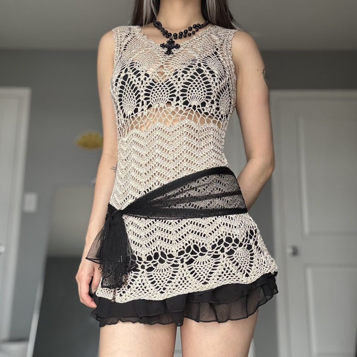 Other V Cristina Shimmery Gold Patterned Crochet Tank Top Dress Size M / US 6-8 / IT 42-44 - 10 Thumbnail