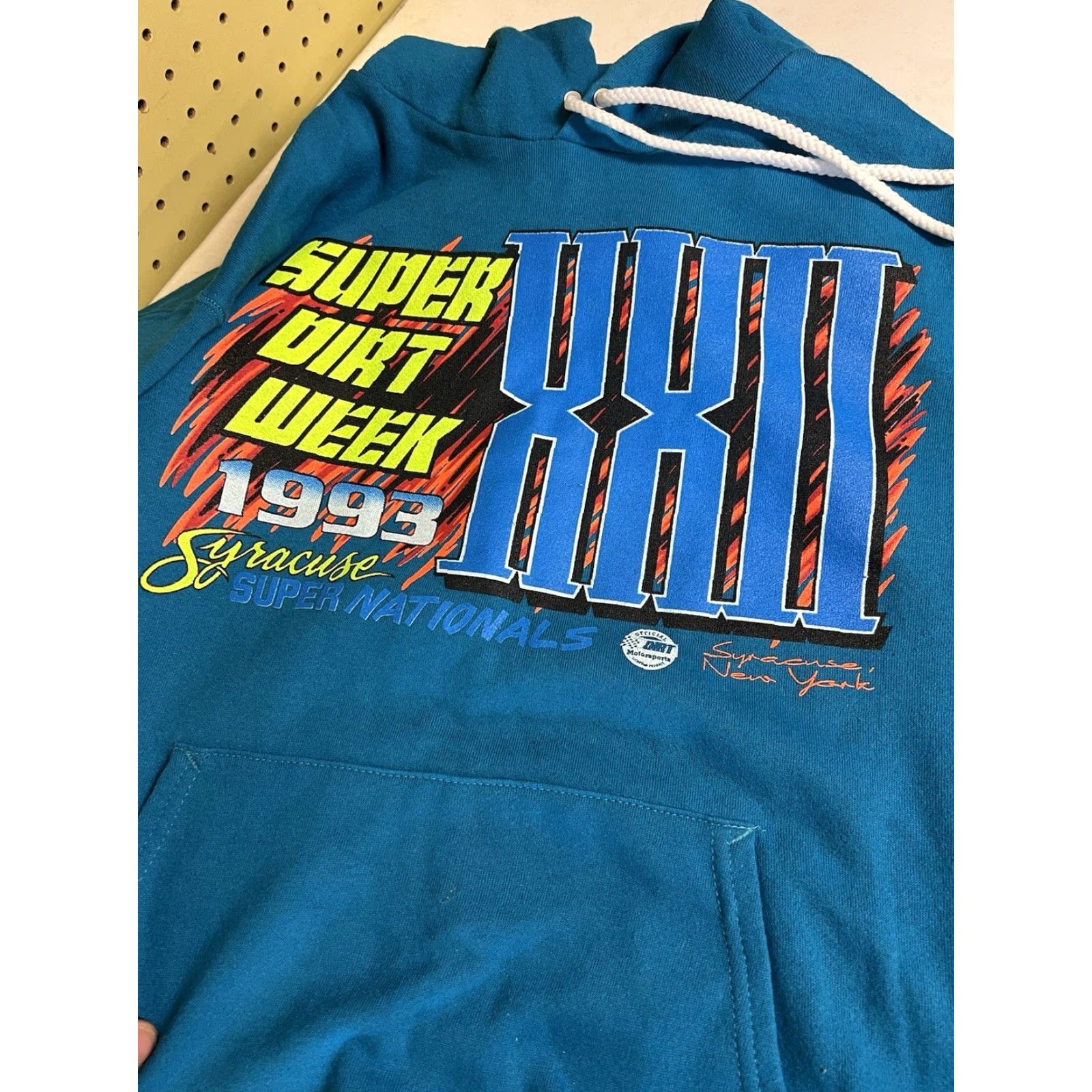 Hanes VINTAGE Syracuse NY Super Nationals Dirt Race Hoodie Sweatshirt 1993 dark Mark Hanes Teal L Men Racing Pullover Hoodie Shirt Mens Size US L / EU 52-54 / 3 - 3 Thumbnail
