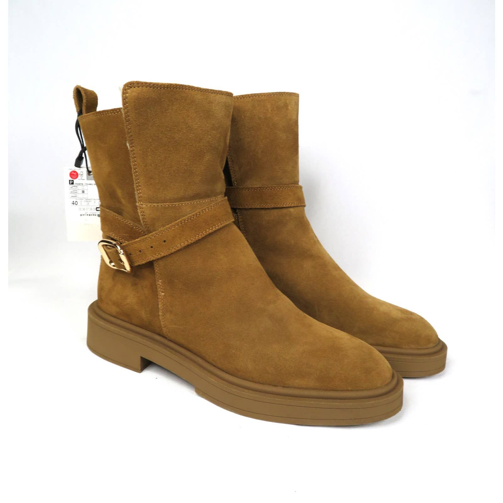 Zara ZARAan Genuine Suede Harness Ankle Boots Faux Fur Lining Size US 9 / IT 39 - 1 Thumbnail