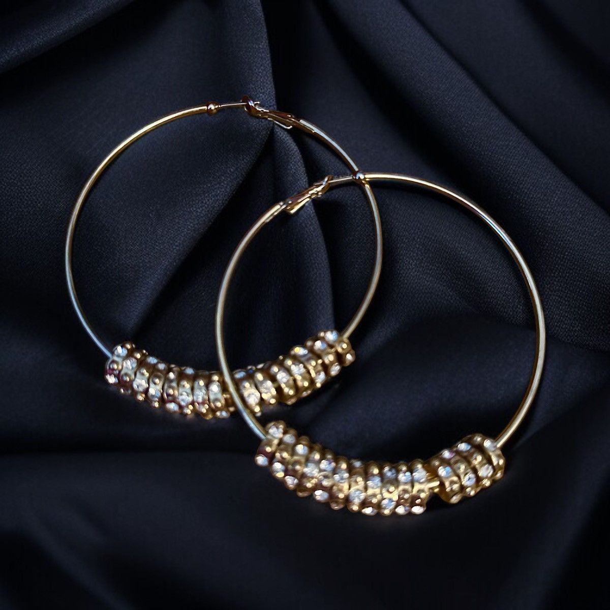 Other Jumbo gold tone rhinestone disc charms hoop earrings Size ONE SIZE - 1 Thumbnail