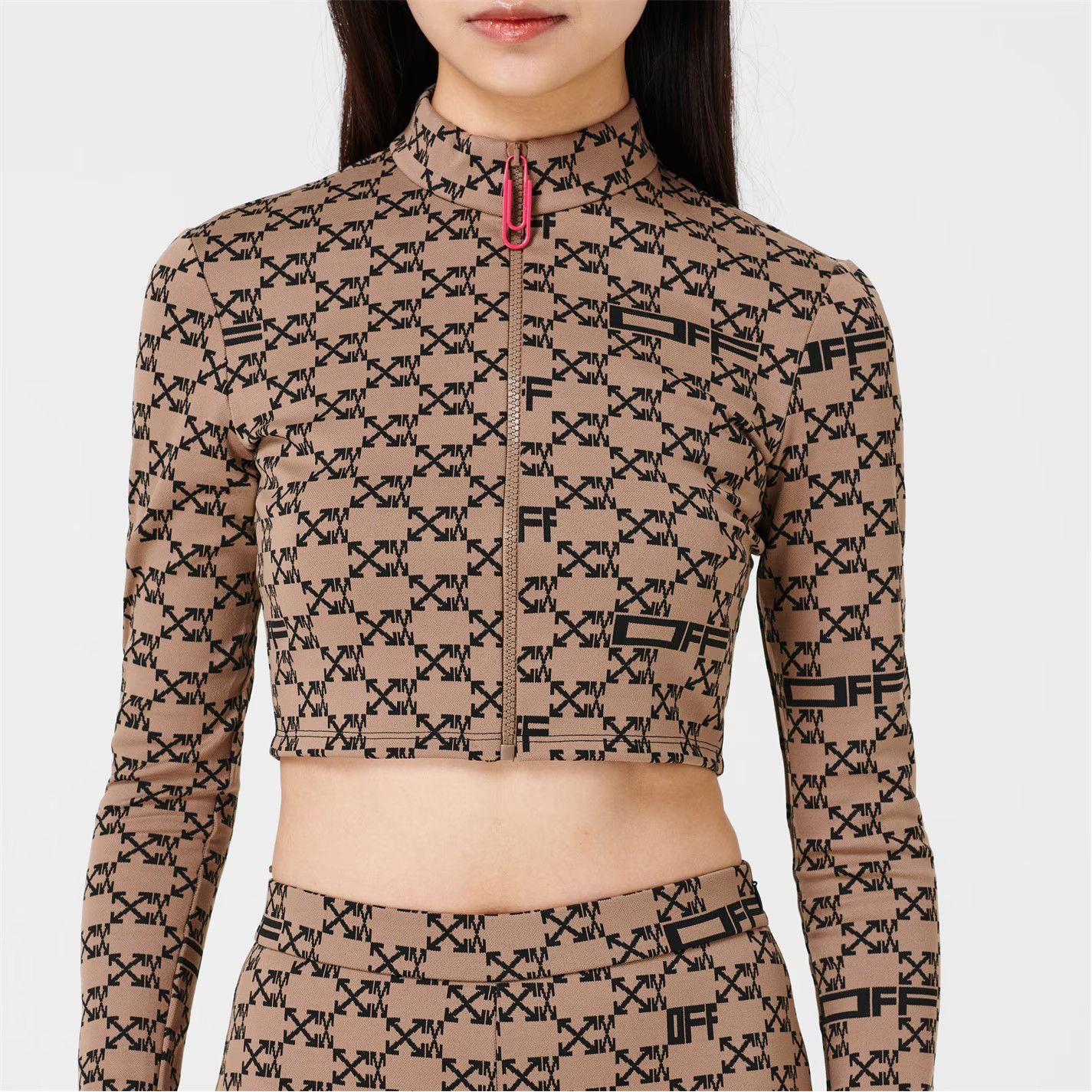 Off-White o1g2r1mq1224 Crop Top in Brown & Black Size L / US 10 / IT 46 - 3 Thumbnail