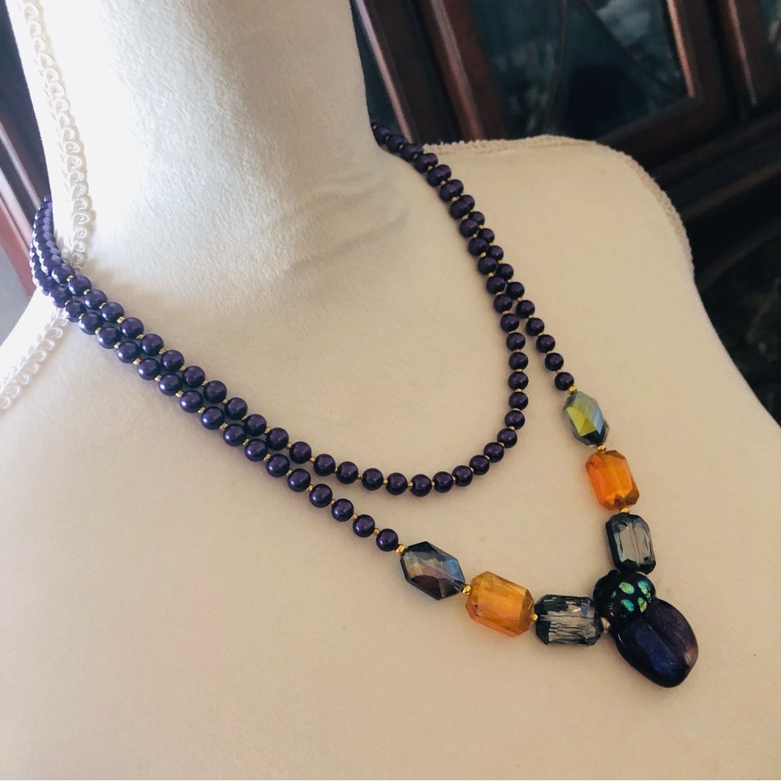 Handmade Handcrafted double strand Pearl scarab pendant necklace Size ONE SIZE - 3 Thumbnail
