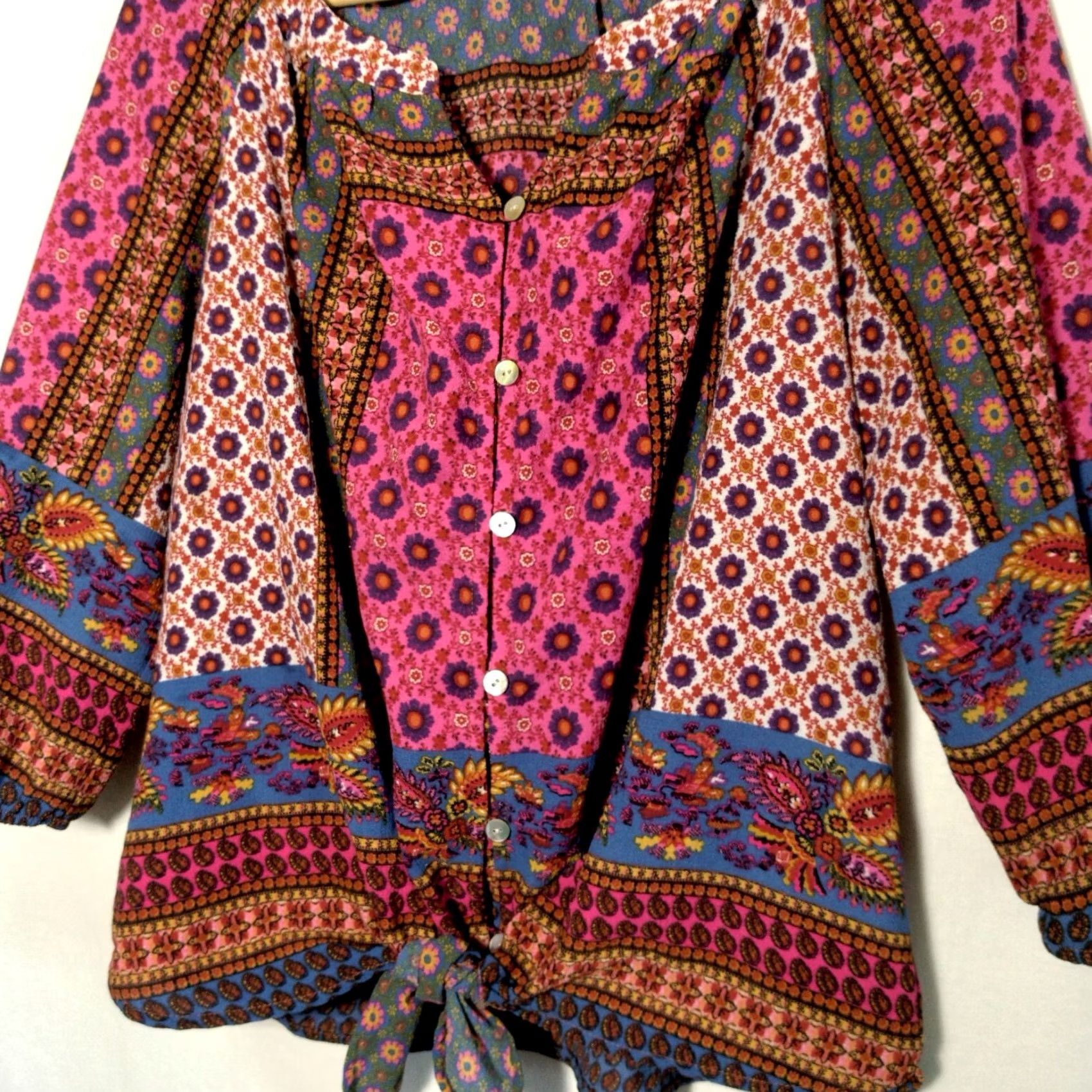 Vintage Figueroa & Flower Blouse Petite PL Button Up Tapestry Floral Tie Waist Boho Shirt Womens Size L / US 10 / IT 46 - 6 Thumbnail