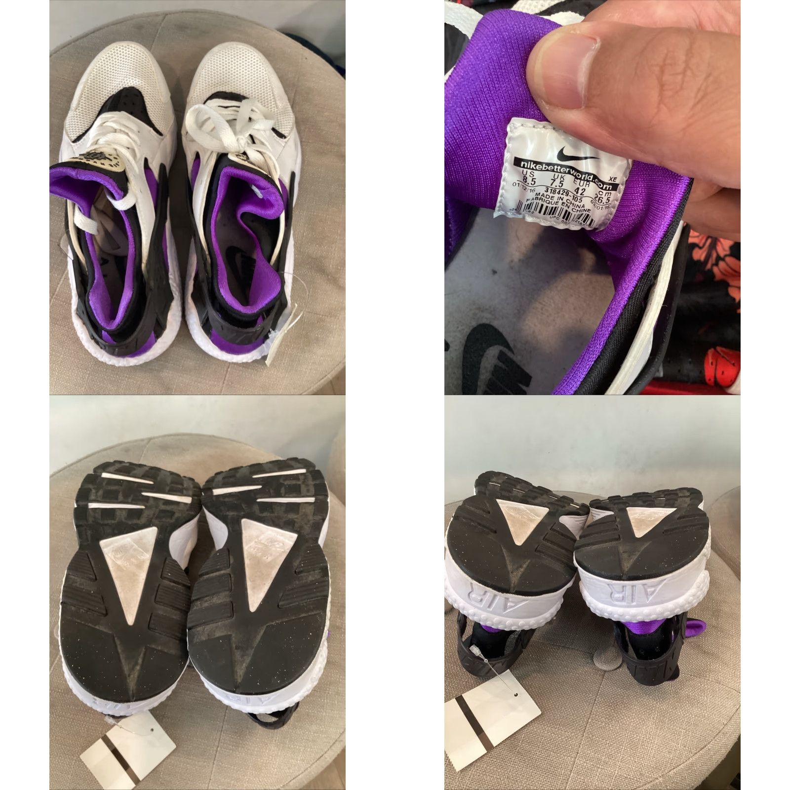 Nike WOMEN'S Nike Air Huarache 91 QS Sneaker UK 7.5 Purple Athletic 2017 Size US 7.5 / IT 37.5 - 8 Thumbnail