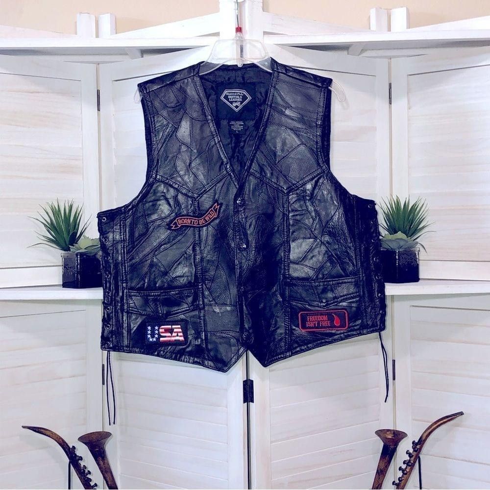 Other NWOT genuine Buffalo leather eagle patch biker black vest L Size US L / EU 52-54 / 3 - 2 Thumbnail