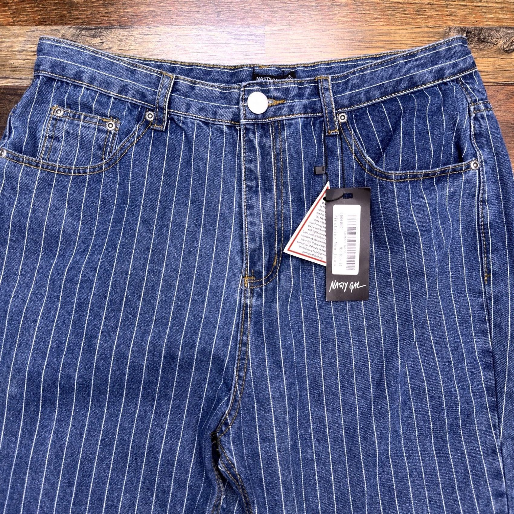 Nasty Gal Nasty Gal Jeans 14 Blue High Rise Pinstripe Mom New Size 36" / US 14 / IT 50 - 2 Thumbnail