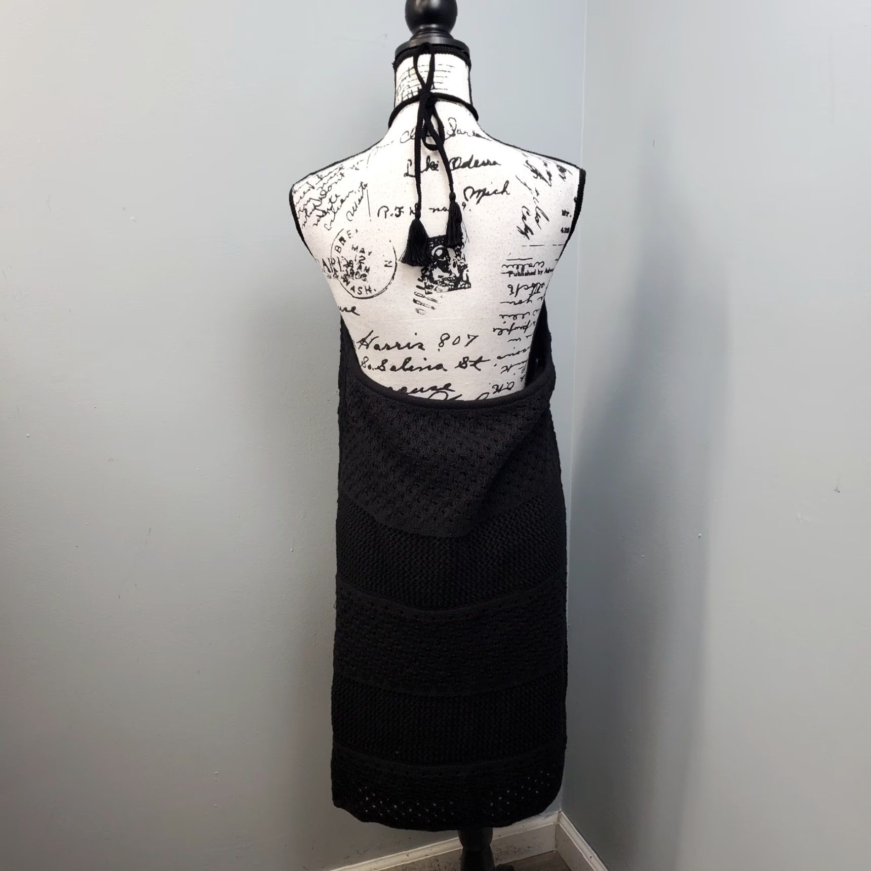 Old Navy Sweater Dress Women 2X Black Crochet Lined Stretch Halter Neck  Backless Dress