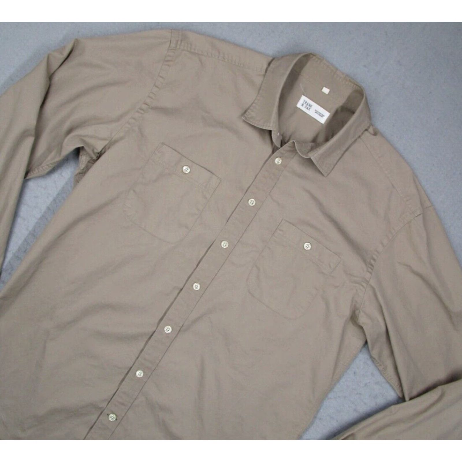 Vintage Frank & Oak Men's Beige Long Sleeve Button Up Shirt Large Cotton Casual Workwear Size US L / EU 52-54 / 3 - 2 Thumbnail