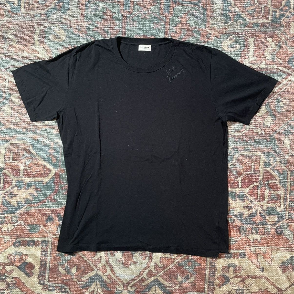 Saint Laurent Paris Saint Laurent Script Logo Embroidered Black tee Hedi Slimane Size US M / EU 48-50 / 2 - 1 Thumbnail