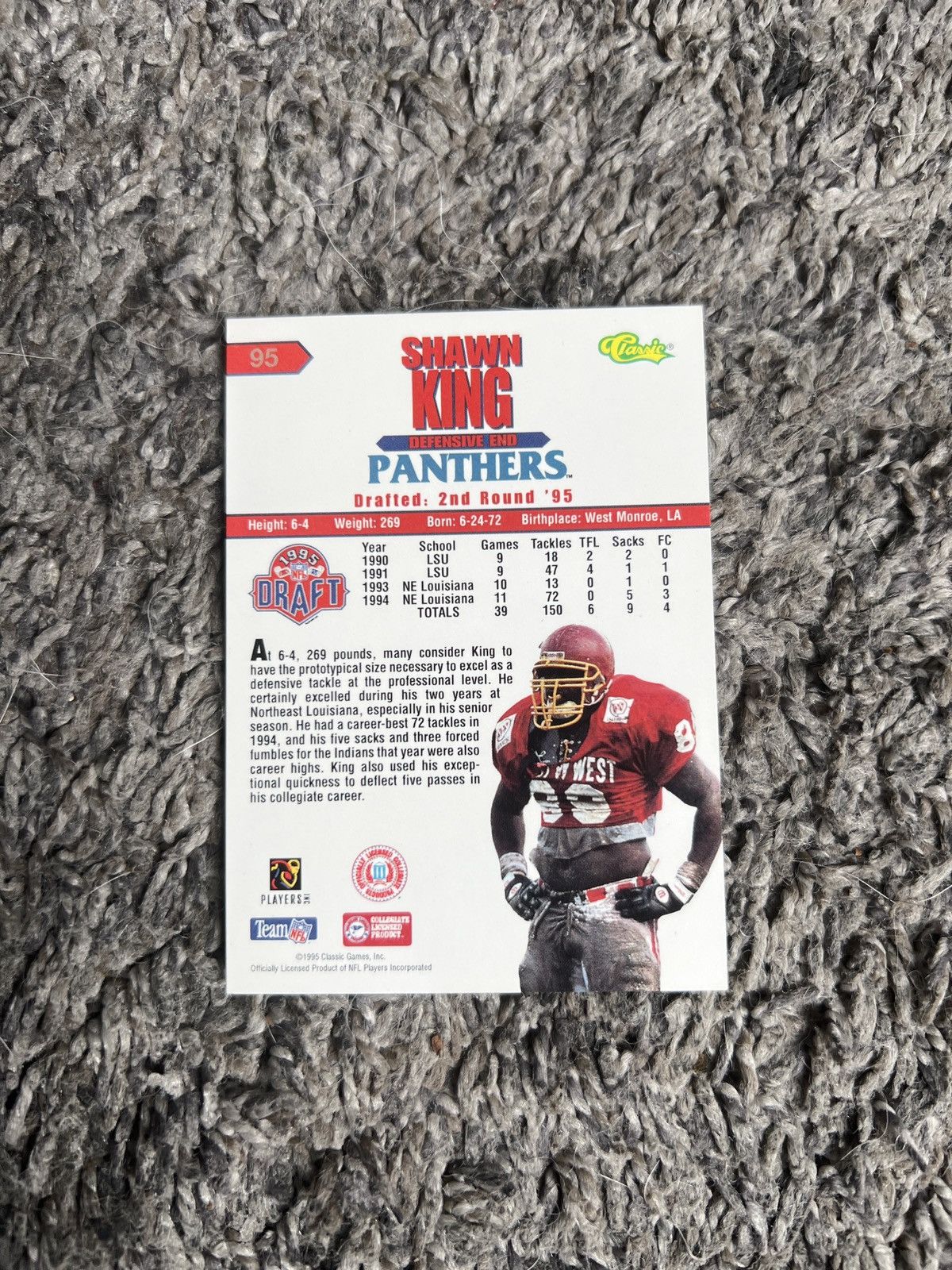 NFL 1995 Classic #95 Shawn King Card Size ONE SIZE - 2 Thumbnail