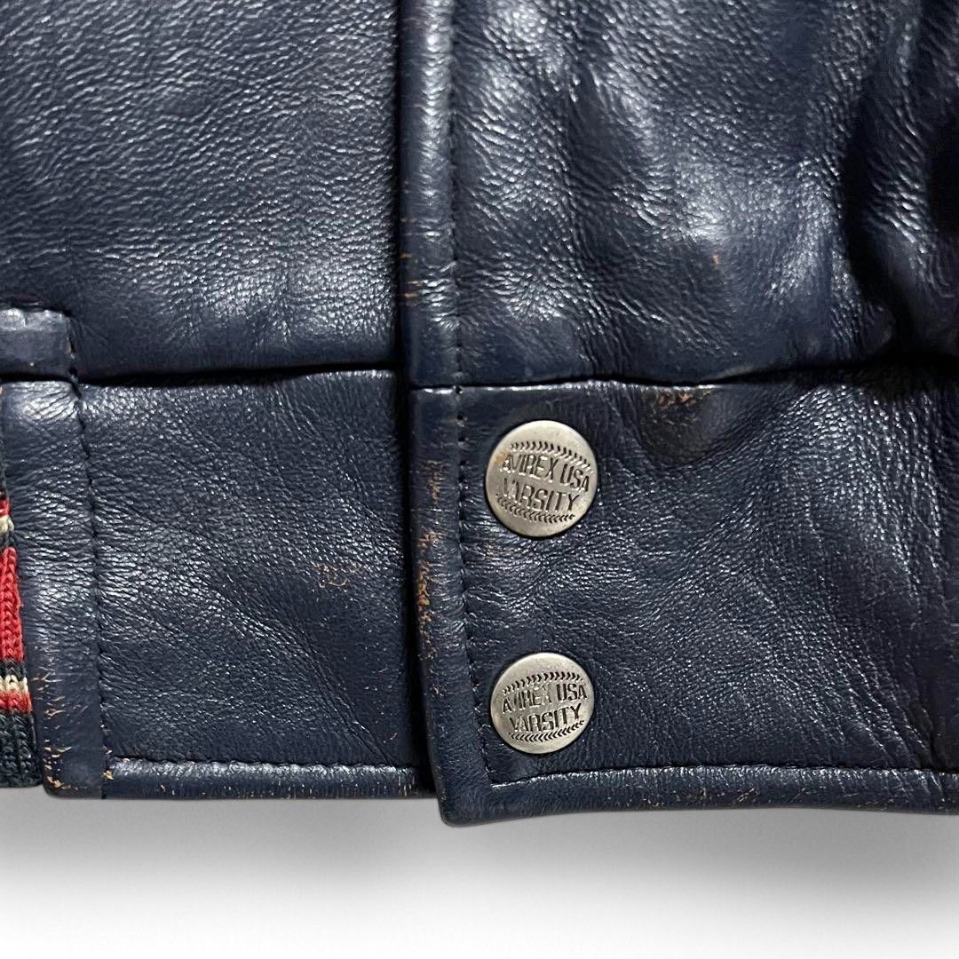 Avirex Avirex - S Navy Leather Stadium Jacket Embroidery Bomber Size US S / EU 44-46 / 1 - 6 Thumbnail